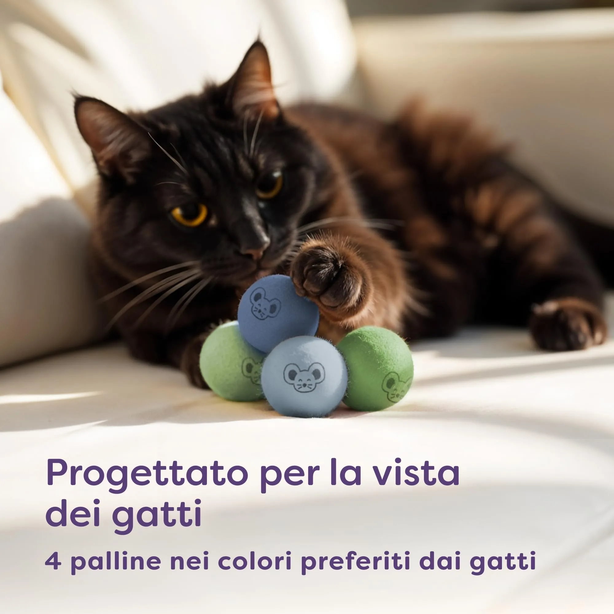 Knupis Giocattoli Palline di Feltro Per Gatti con Campanelli - 4 Palline di Lana - Robusto e resistente ai morsi Con Colori Vivaci - Incl. Sacchetto Di Conservazione - Giocattolo Gatto - immagine 5