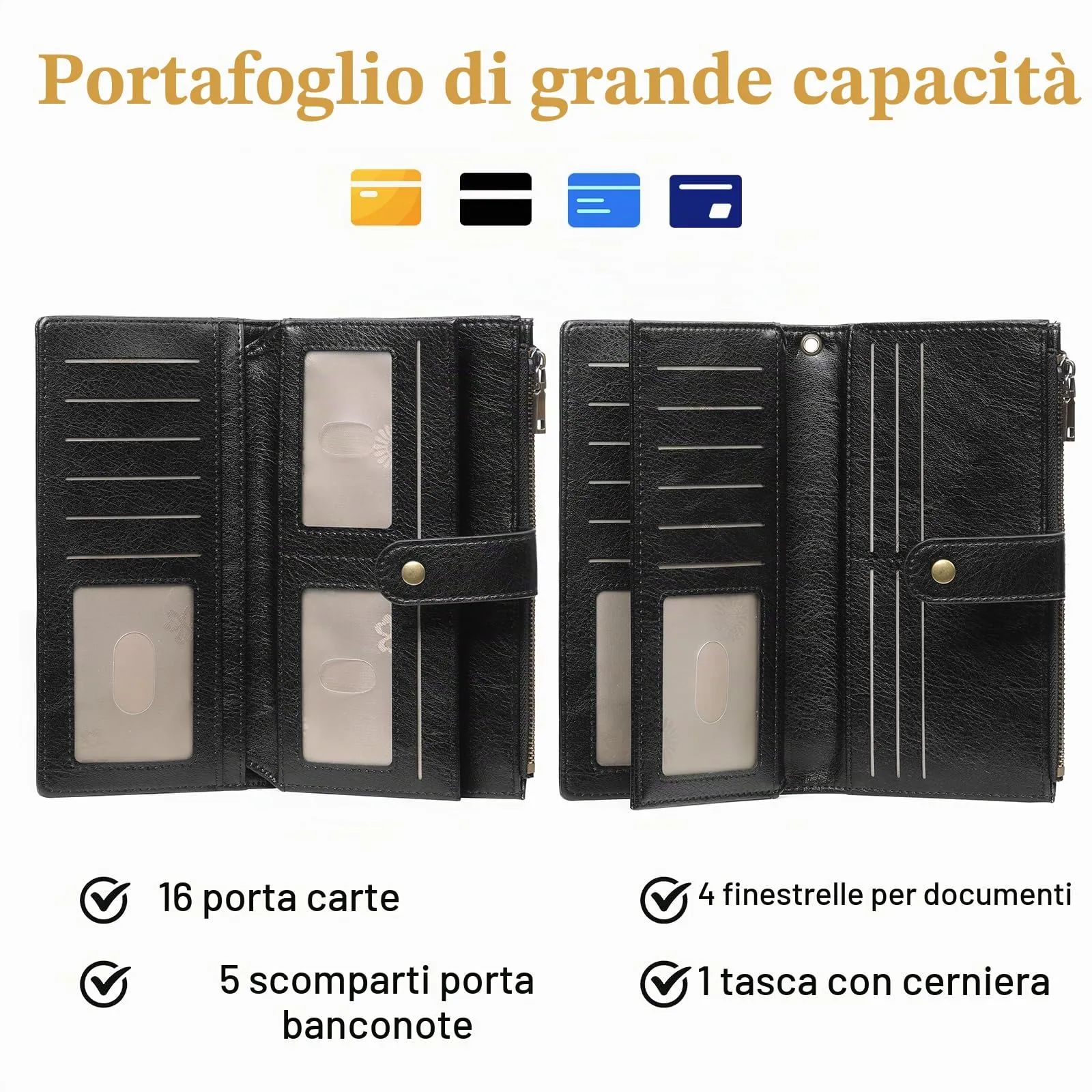GOIACII Portafoglio Donna in Pelle Blocco RFID Formato Lungo Portafogli Grande Capacità per Carte di Credito con polso - immagine 2