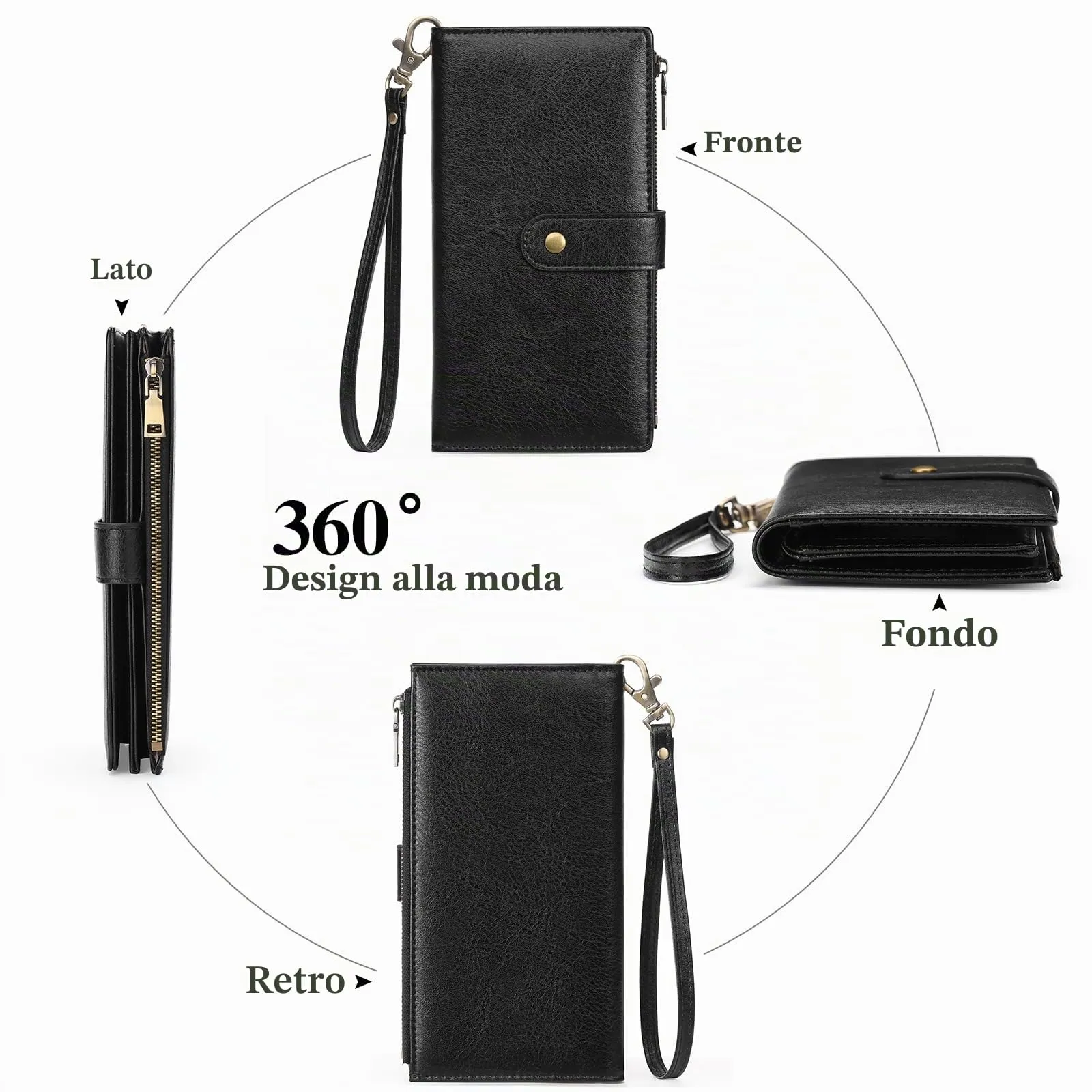 GOIACII Portafoglio Donna in Pelle Blocco RFID Formato Lungo Portafogli Grande Capacità per Carte di Credito con polso - immagine 4