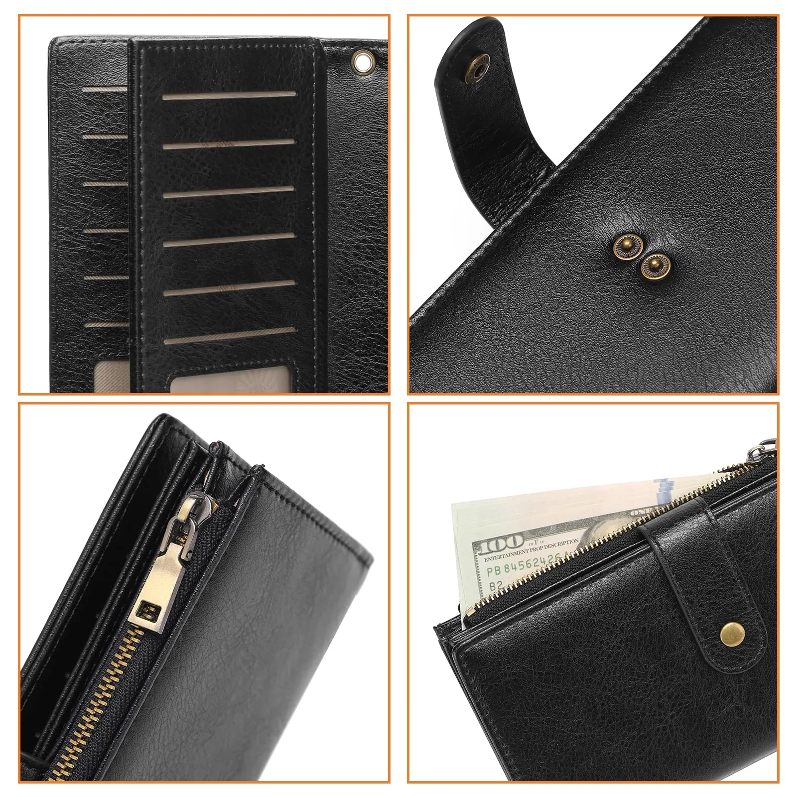 GOIACII Portafoglio Donna in Pelle Blocco RFID Formato Lungo Portafogli Grande Capacità per Carte di Credito con polso - immagine 5