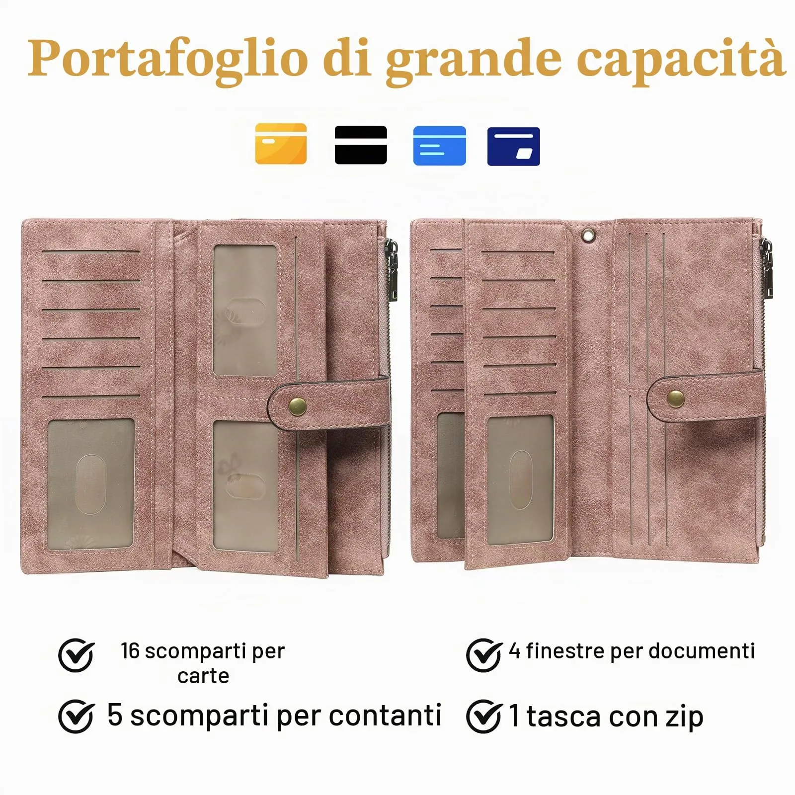 GOIACII Portafoglio Donna in Pelle Blocco RFID Formato Lungo Portafogli Grande Capacità per Carte di Credito con polso - immagine 2