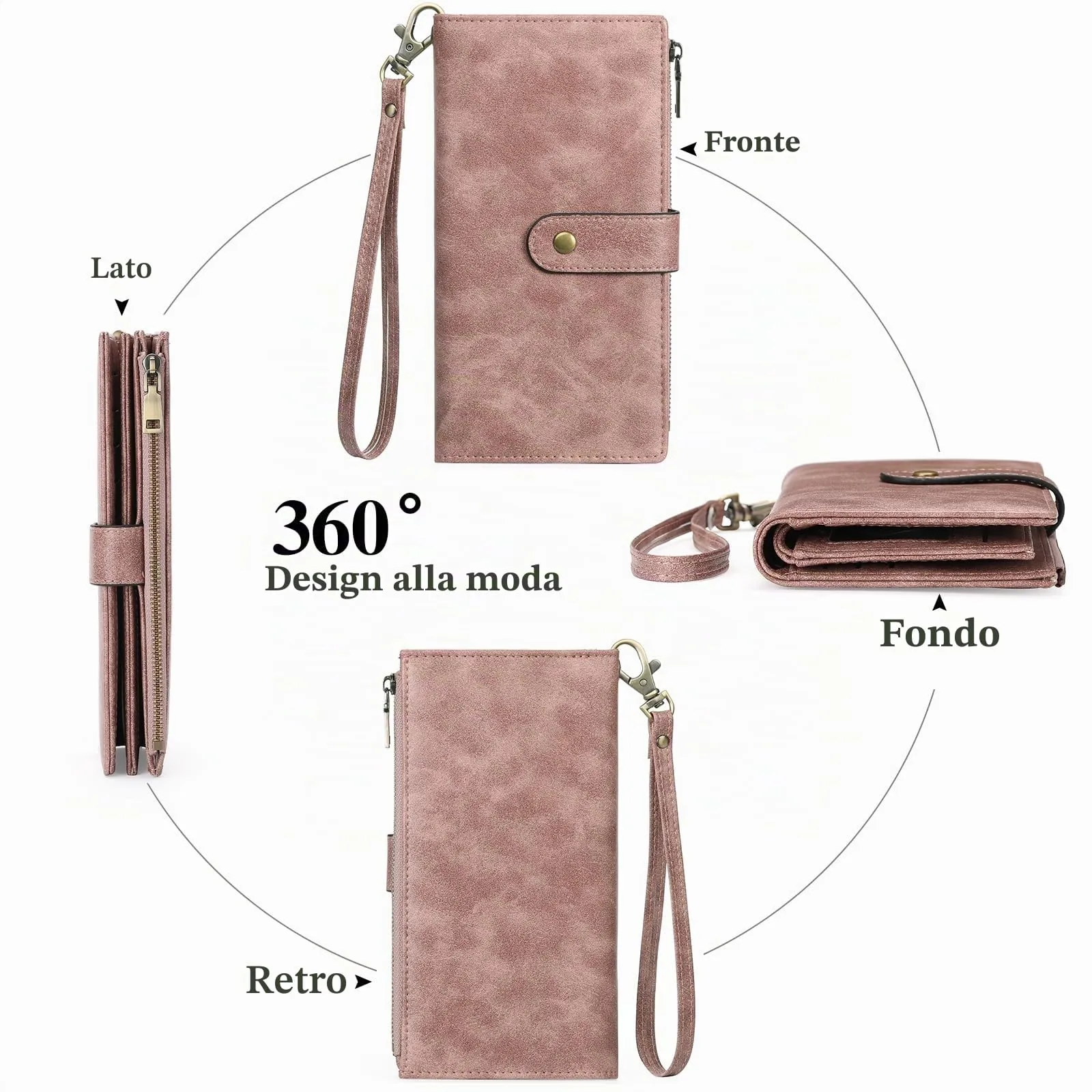 GOIACII Portafoglio Donna in Pelle Blocco RFID Formato Lungo Portafogli Grande Capacità per Carte di Credito con polso - immagine 4