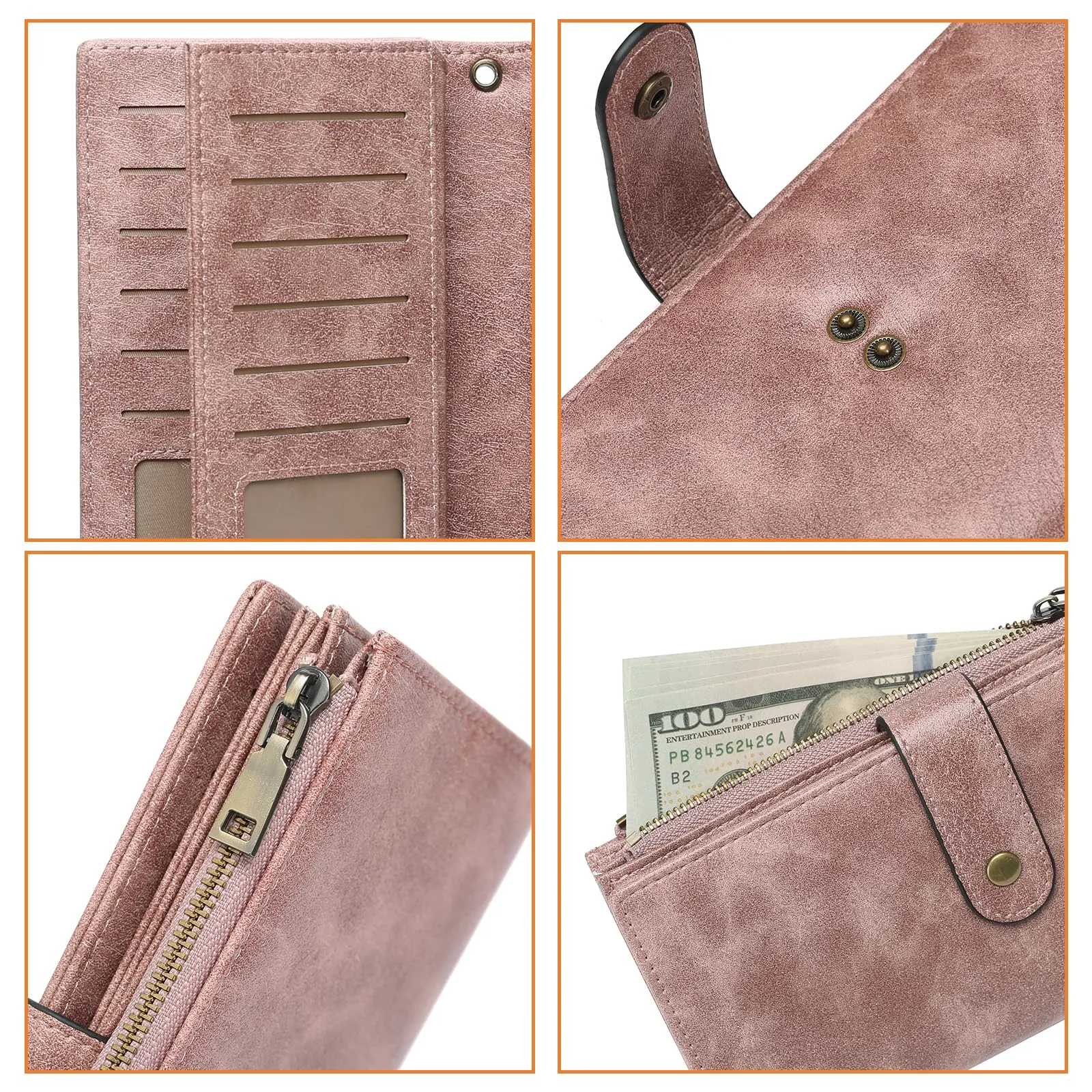 GOIACII Portafoglio Donna in Pelle Blocco RFID Formato Lungo Portafogli Grande Capacità per Carte di Credito con polso - immagine 5