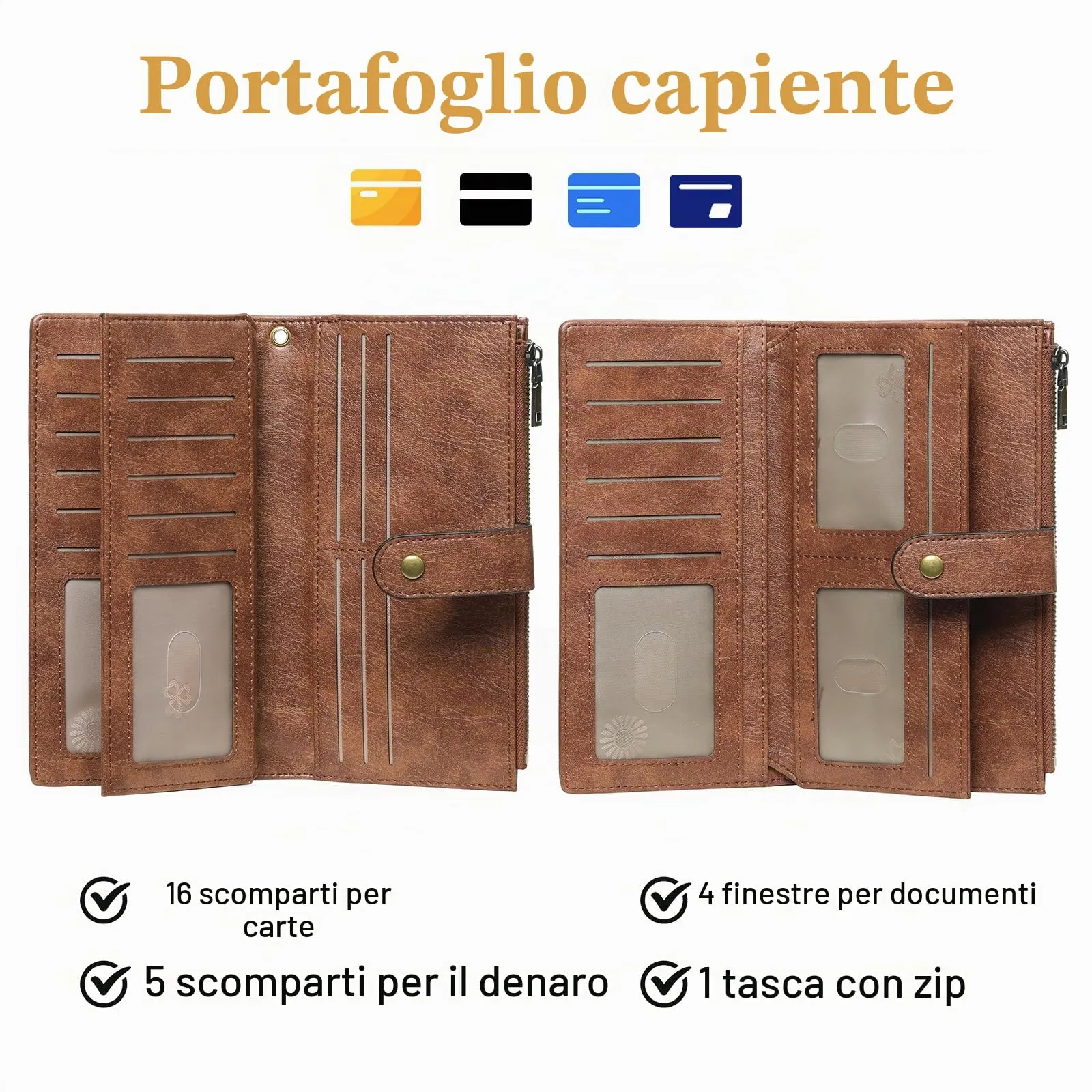 GOIACII Portafoglio Donna in Pelle Blocco RFID Formato Lungo Portafogli Grande Capacità per Carte di Credito con polso - immagine 2