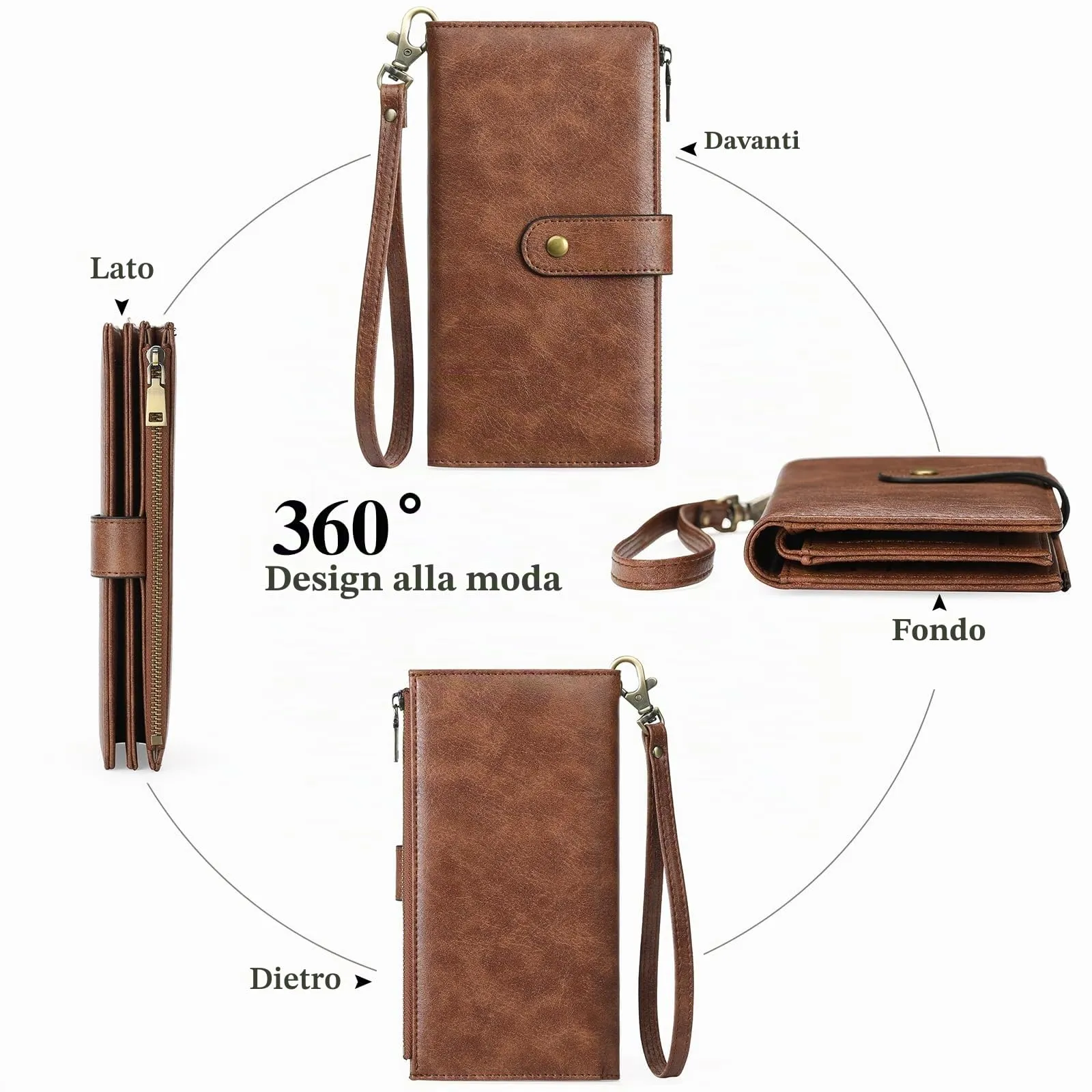 GOIACII Portafoglio Donna in Pelle Blocco RFID Formato Lungo Portafogli Grande Capacità per Carte di Credito con polso - immagine 4