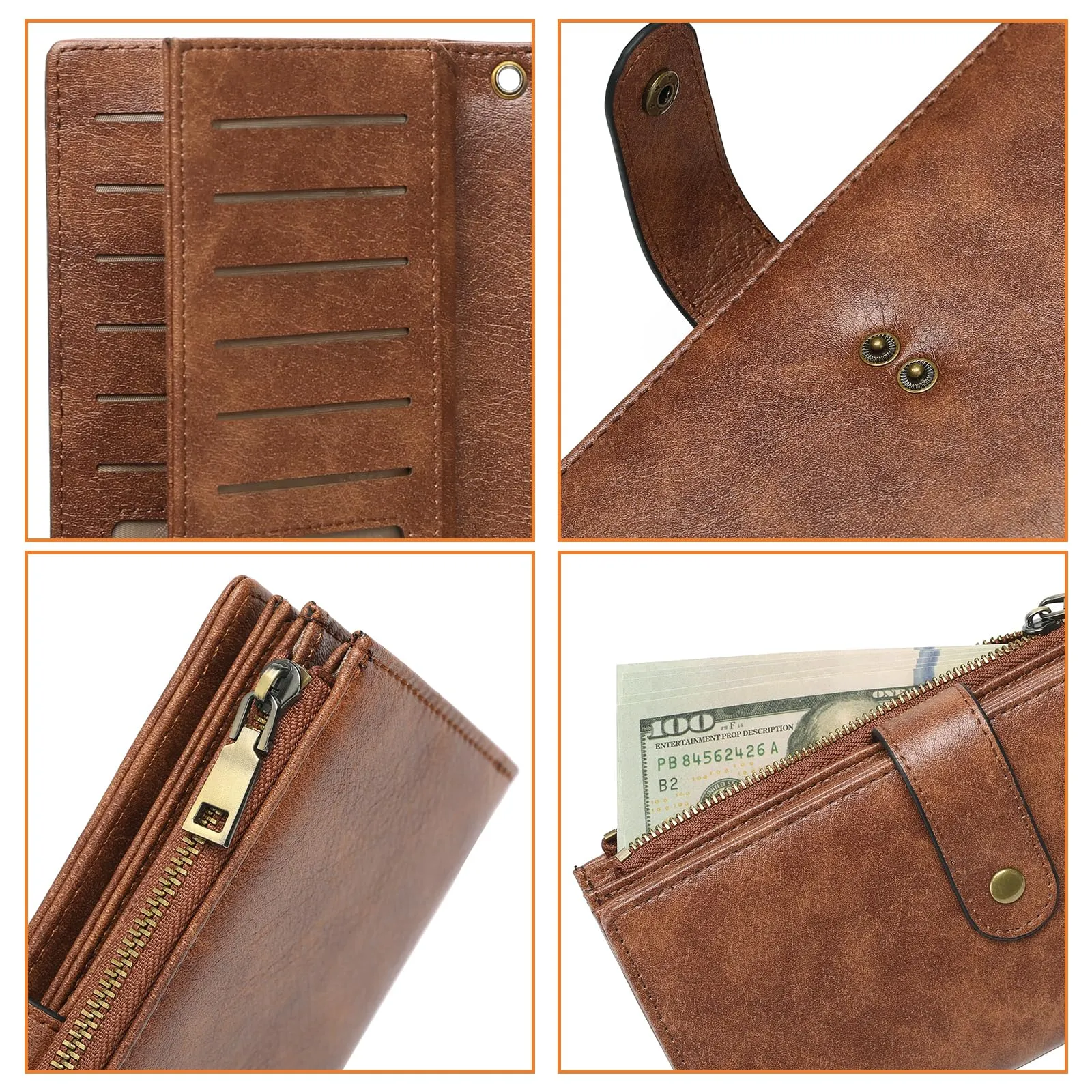 GOIACII Portafoglio Donna in Pelle Blocco RFID Formato Lungo Portafogli Grande Capacità per Carte di Credito con polso - immagine 5