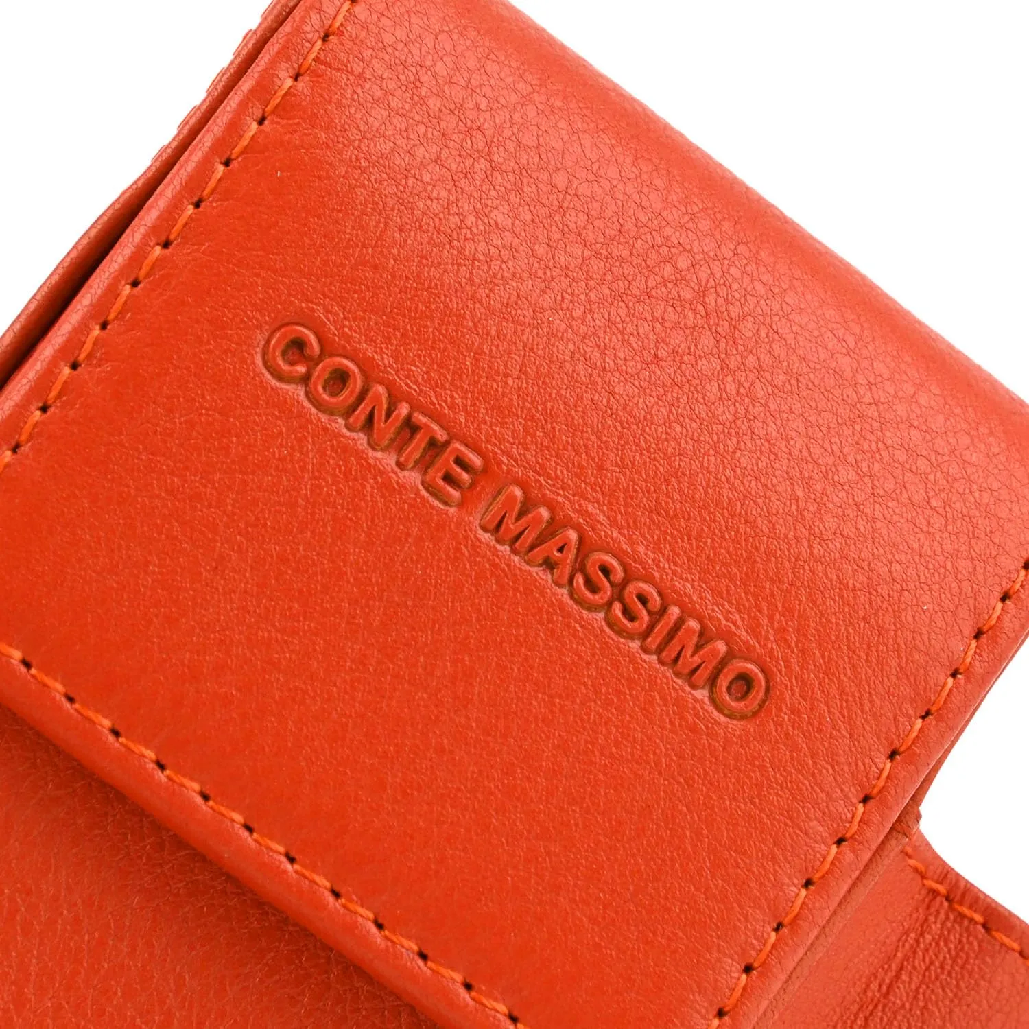 CM Conte Massimo Portasigarette in Vera Pelle Arancione, Custodia per Pacchetto Sigarette con Porta Accendino Uomo Donna - immagine 4