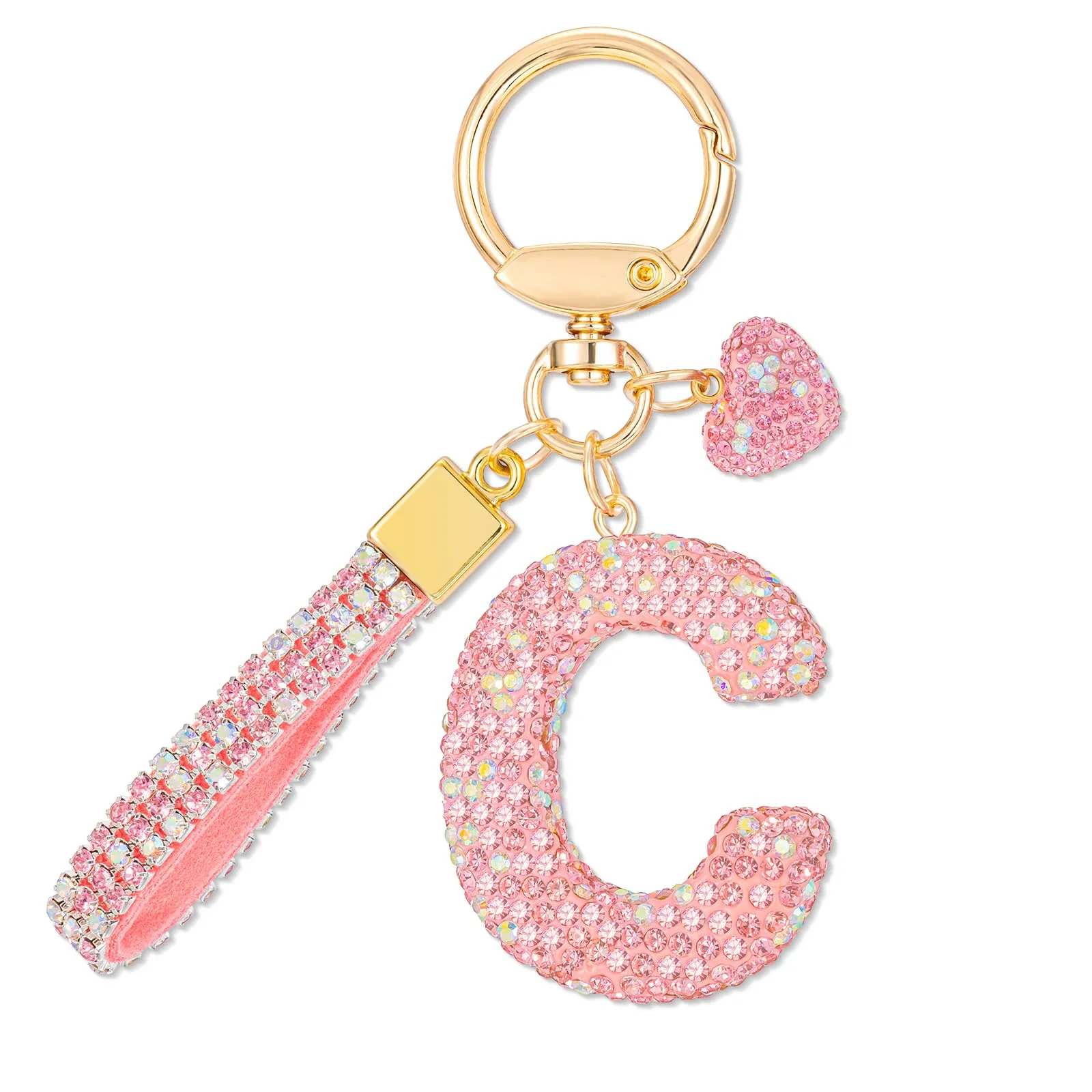 MWOOT Rosa Auto Portachiavi Regalo per Donne Ragazze Iniziale Lettera Portachiavi Carino Bling Ciondolo per Borsa Zaino Borsetta Ciondoli, C - immagine 1