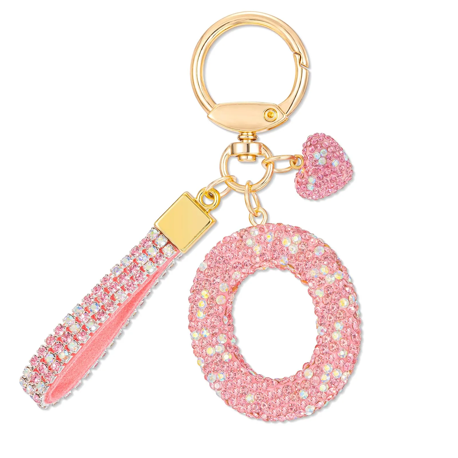MWOOT Rosa Auto Portachiavi Regalo per Donne Ragazze Iniziale Lettera Portachiavi Carino Bling Ciondolo per Borsa Zaino Borsetta Ciondoli, O - immagine 1