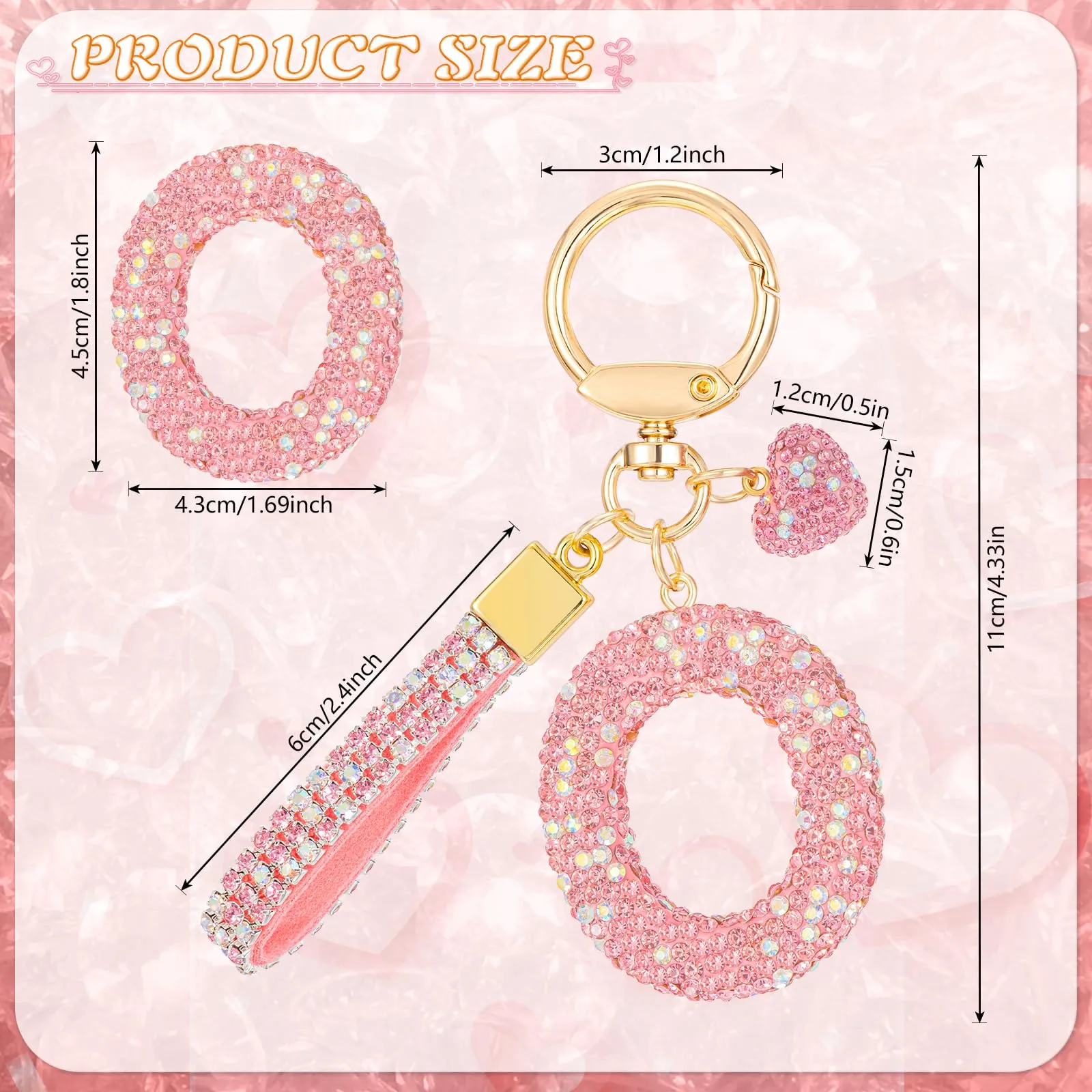 MWOOT Rosa Auto Portachiavi Regalo per Donne Ragazze Iniziale Lettera Portachiavi Carino Bling Ciondolo per Borsa Zaino Borsetta Ciondoli, O - immagine 3