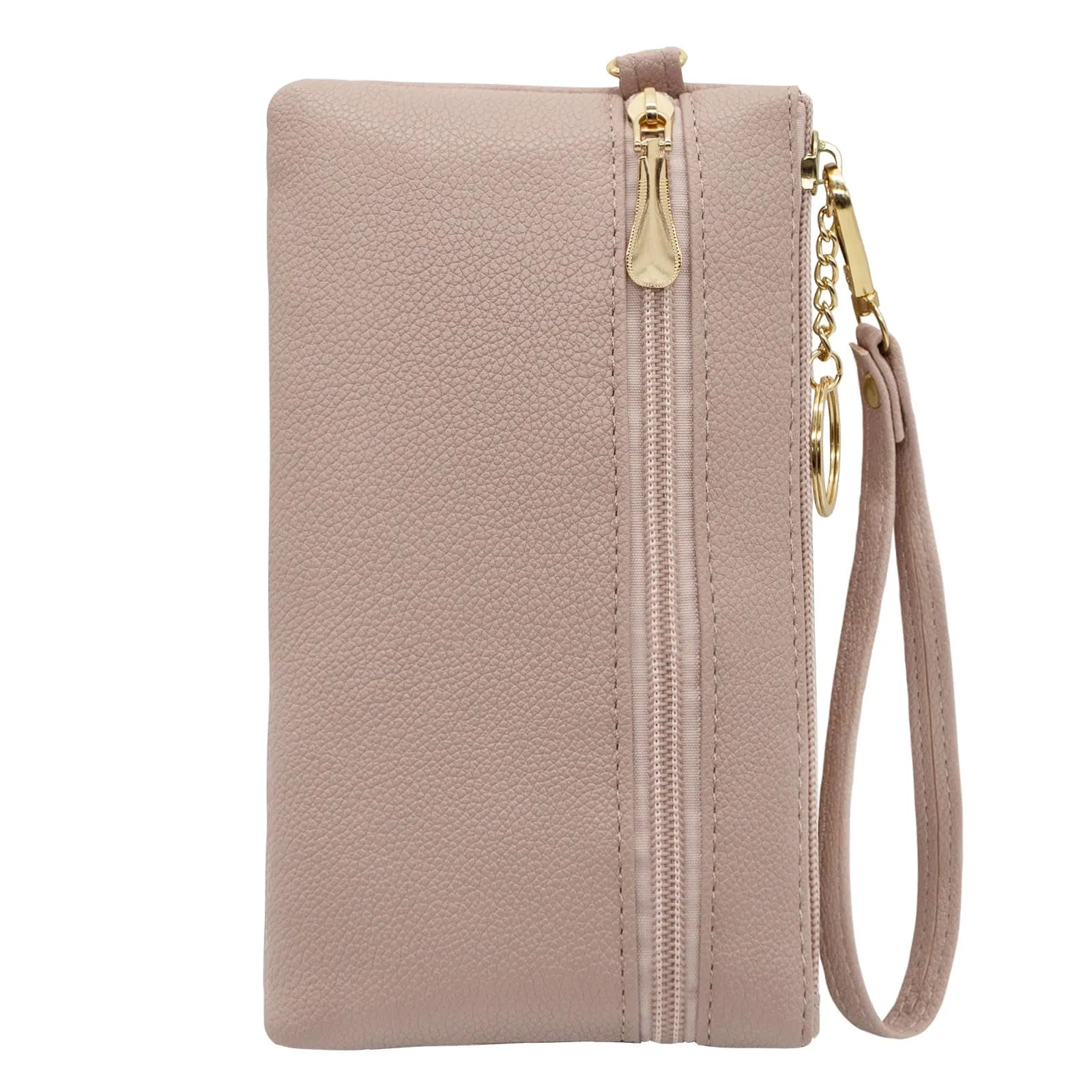 LJCZKA Portafoglio da Polso Pelle Donna Pochette da Polso Zip Grande Capacità Frizione Cellulare Porta Carte con Cinturino da Polso, Portachiavi (Nudo) - immagine 1