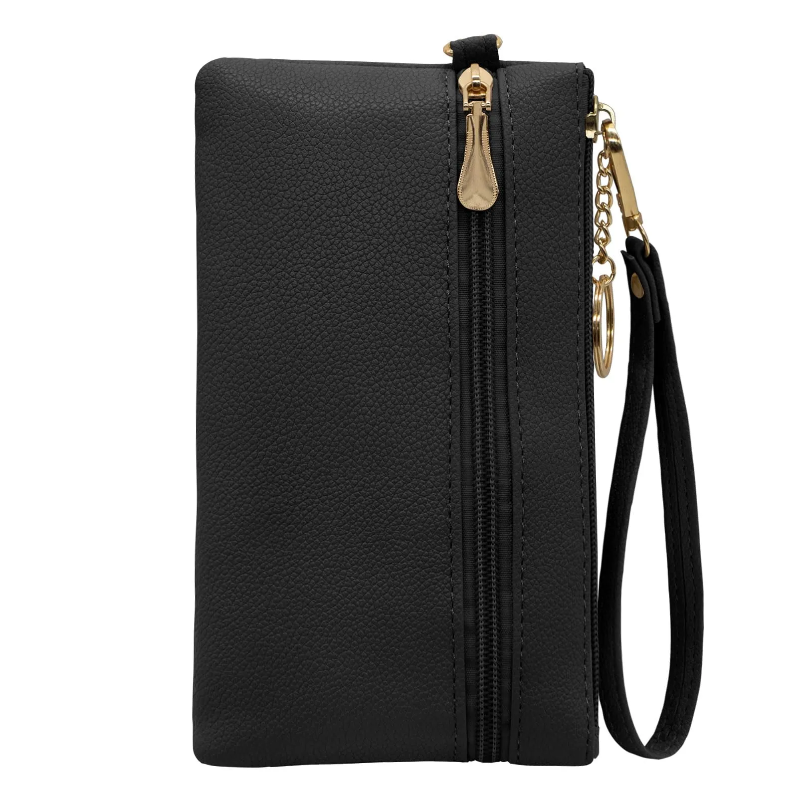 LJCZKA Portafoglio da Polso Pelle Donna Pochette da Polso Zip Grande Capacità Frizione Cellulare Porta Carte con Cinturino da Polso, Portachiavi (Nero) - immagine 1
