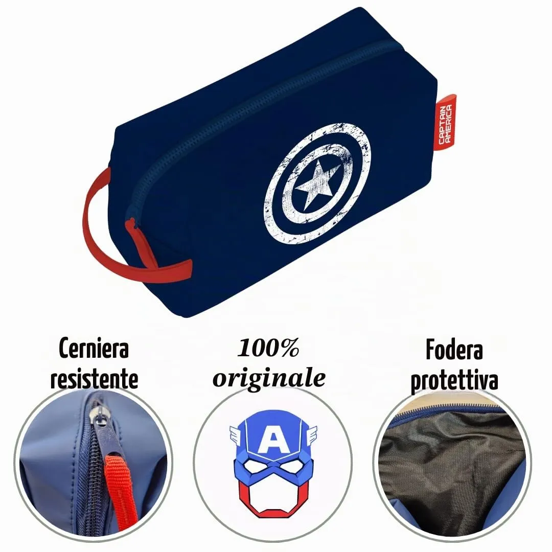 ARDITEX, Capitan America Beauty Case Impermeabile, Borsa da Toilette per Uomo e Bambino, Astuccio 100% PU, Ideale per organizzare Prodotti per l’Igiene o i tuoi piccoli Oggetti, 3 x 22 x 8 cm - immagine 3