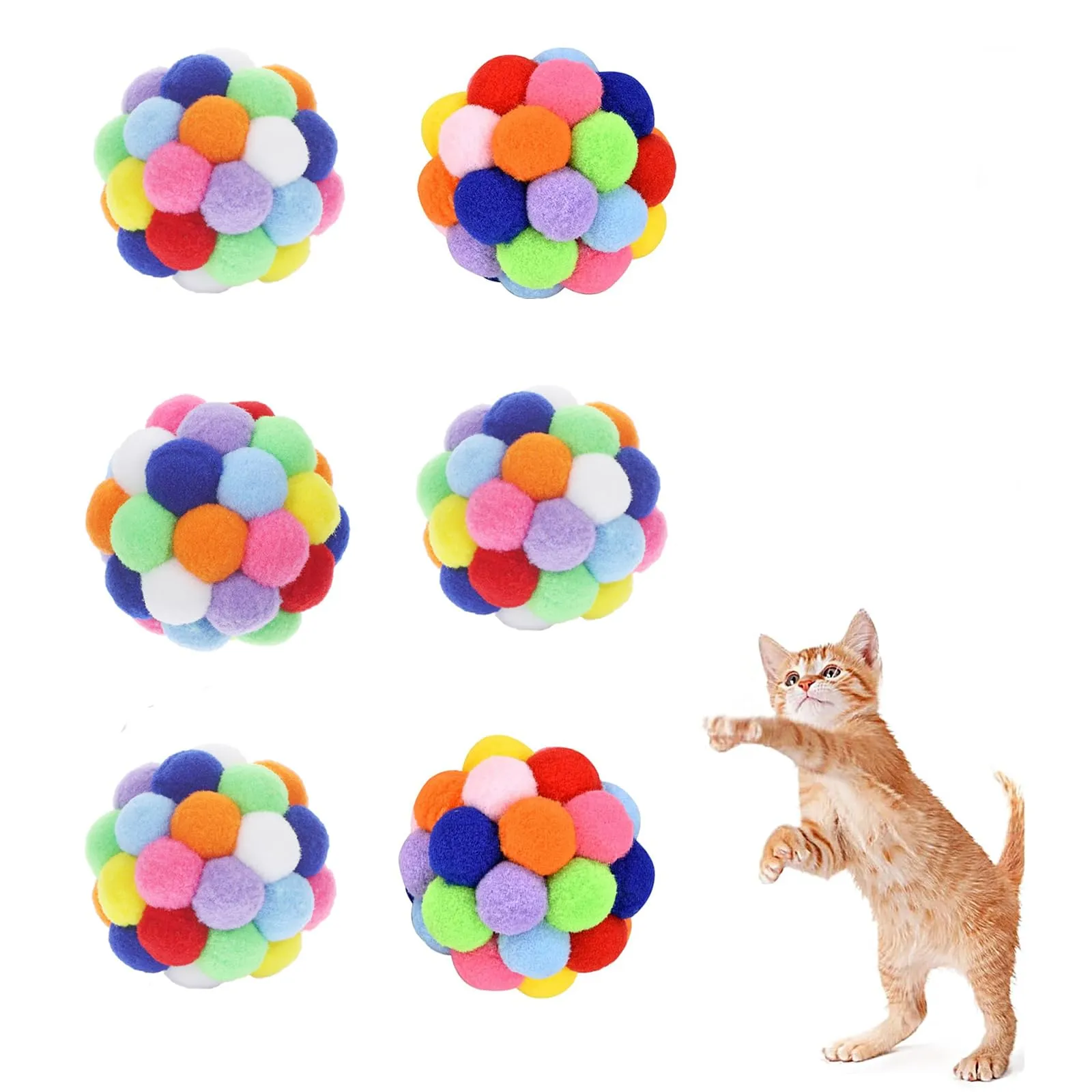 Vebetter Palline di feltro per gatti – 6 palline giocattolo per gatti in feltro, palline morbide, gattini pom poms, giocattolo per interni, palla pompon 6 cm - immagine 1