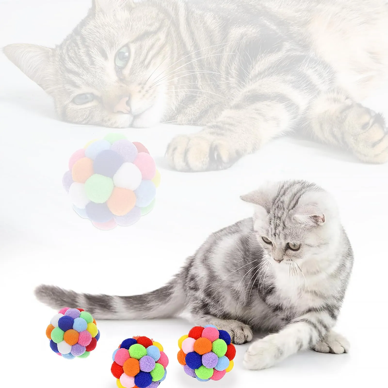 Vebetter Palline di feltro per gatti – 6 palline giocattolo per gatti in feltro, palline morbide, gattini pom poms, giocattolo per interni, palla pompon 6 cm - immagine 6