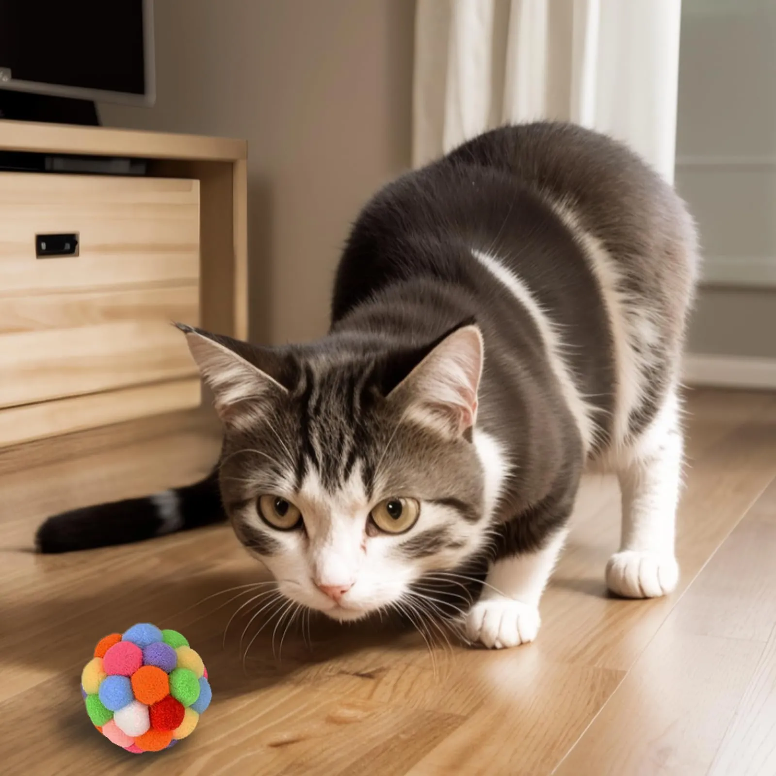 Vebetter Palline di feltro per gatti – 6 palline giocattolo per gatti in feltro, palline morbide, gattini pom poms, giocattolo per interni, palla pompon 6 cm - immagine 7