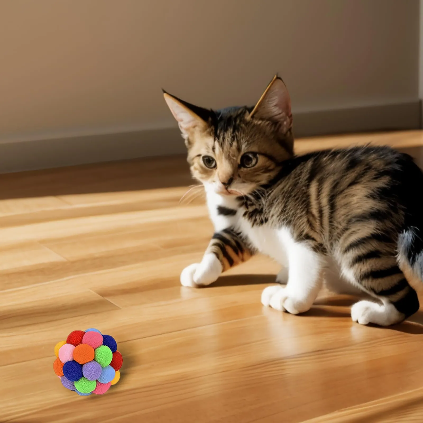 Vebetter Palline di feltro per gatti – 6 palline giocattolo per gatti in feltro, palline morbide, gattini pom poms, giocattolo per interni, palla pompon 6 cm - immagine 8