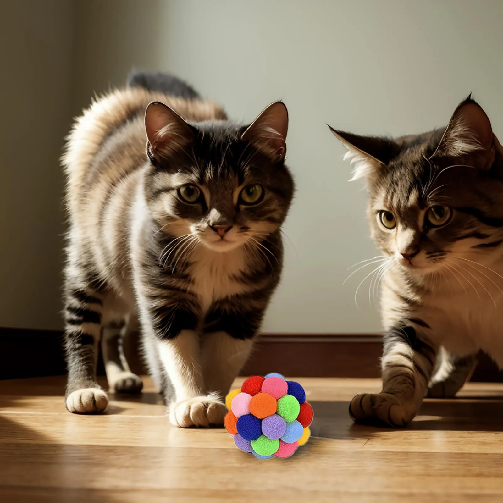 Vebetter Palline di feltro per gatti – 6 palline giocattolo per gatti in feltro, palline morbide, gattini pom poms, giocattolo per interni, palla pompon 6 cm - immagine 9