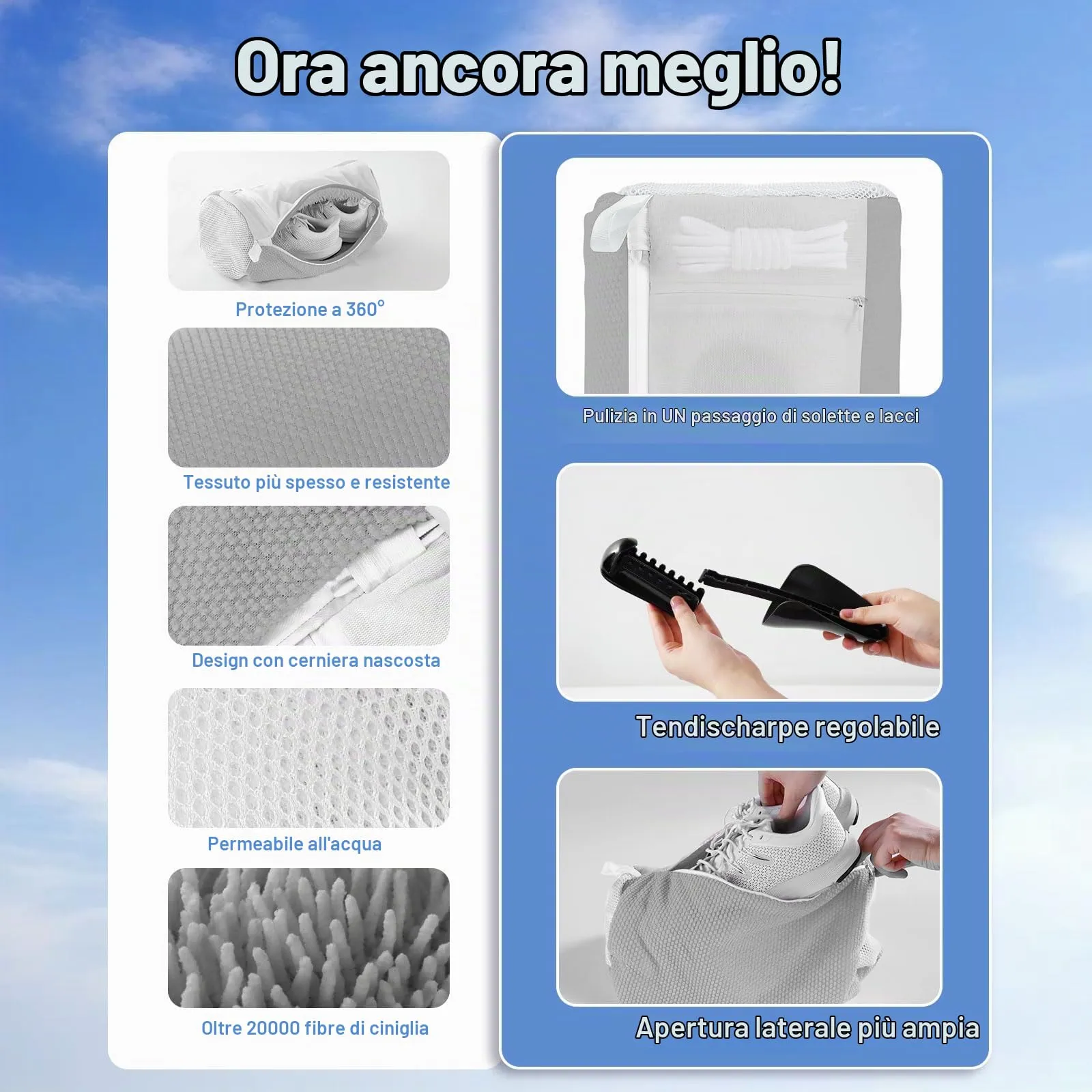 Teletrogy 2 Pezzi Sacchetti Scarpe Lavatrice Con Tendiscarpe Regolabili, Pulizia A 360° Tutto Campo, Riutilizzabile E Anti-Deformazione Per Lava Scarpe Lavatrice Con Cerniera Nascosta, Grigio - immagine 4