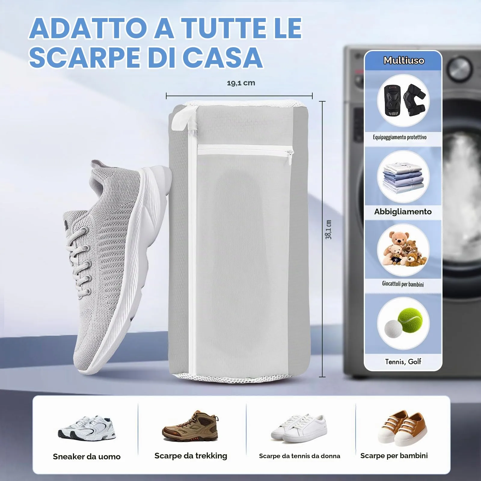 Teletrogy 2 Pezzi Sacchetti Scarpe Lavatrice Con Tendiscarpe Regolabili, Pulizia A 360° Tutto Campo, Riutilizzabile E Anti-Deformazione Per Lava Scarpe Lavatrice Con Cerniera Nascosta, Grigio - immagine 6