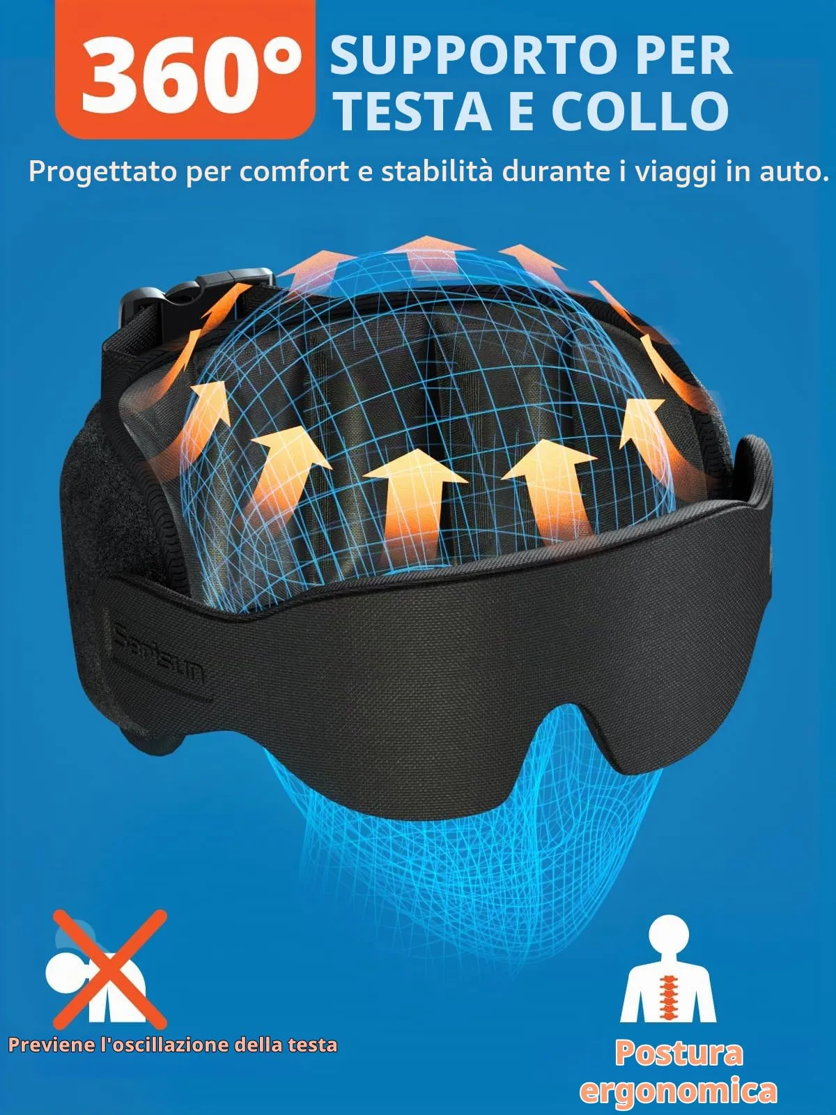 SARISUN Cuscino Da Viaggio, Cuscino Viaggio Per AUTO Con Mascherina 3D Per Dormire Cinghia Di Supporto Per La Testa 360°, Car Travel Pillow, Accessori Essenziali Per Viaggi Su Strada Nero - immagine 4
