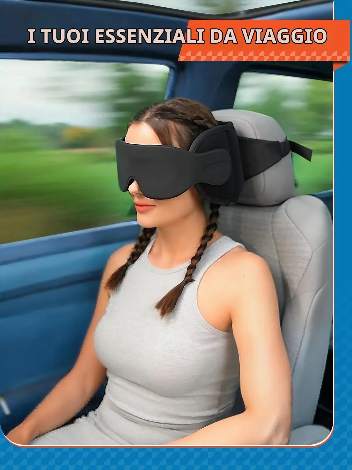 SARISUN Cuscino Da Viaggio, Cuscino Viaggio Per AUTO Con Mascherina 3D Per Dormire Cinghia Di Supporto Per La Testa 360°, Car Travel Pillow, Accessori Essenziali Per Viaggi Su Strada Nero - immagine 6