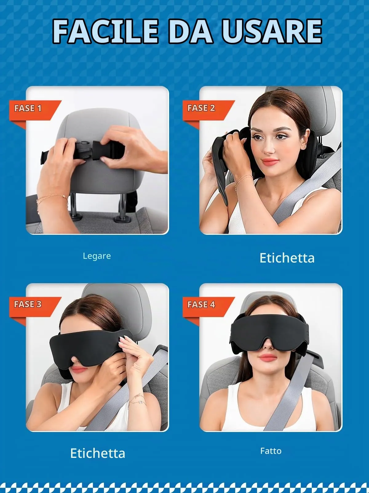 SARISUN Cuscino Da Viaggio, Cuscino Viaggio Per AUTO Con Mascherina 3D Per Dormire Cinghia Di Supporto Per La Testa 360°, Car Travel Pillow, Accessori Essenziali Per Viaggi Su Strada Nero - immagine 7