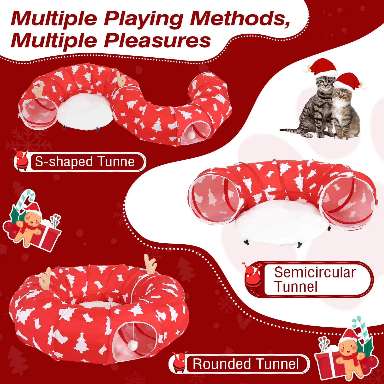 Tivray 90 cm Letto Tunnel per Gatti ad Albero di Natale con Cuscino Morbido - immagine 3