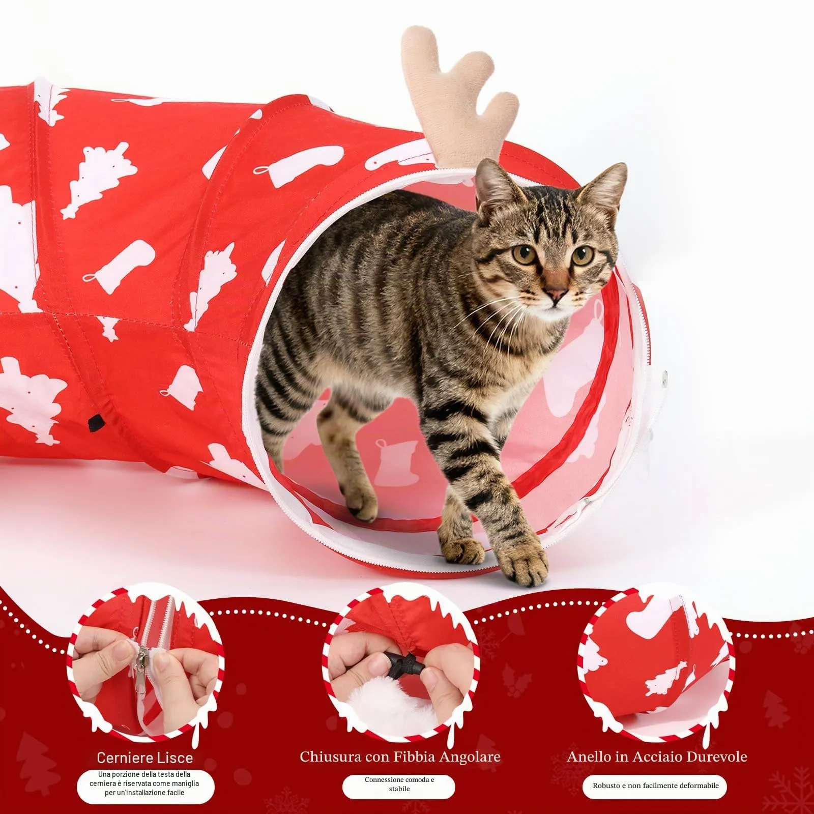 Tivray 90 cm Letto Tunnel per Gatti ad Albero di Natale con Cuscino Morbido - immagine 4