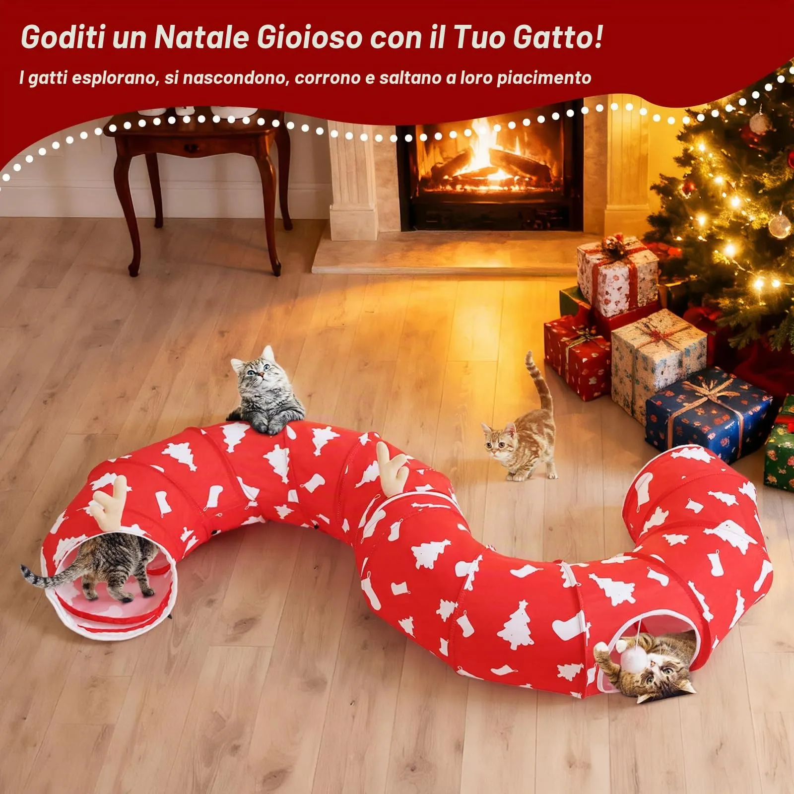 Tivray 90 cm Letto Tunnel per Gatti ad Albero di Natale con Cuscino Morbido - immagine 5