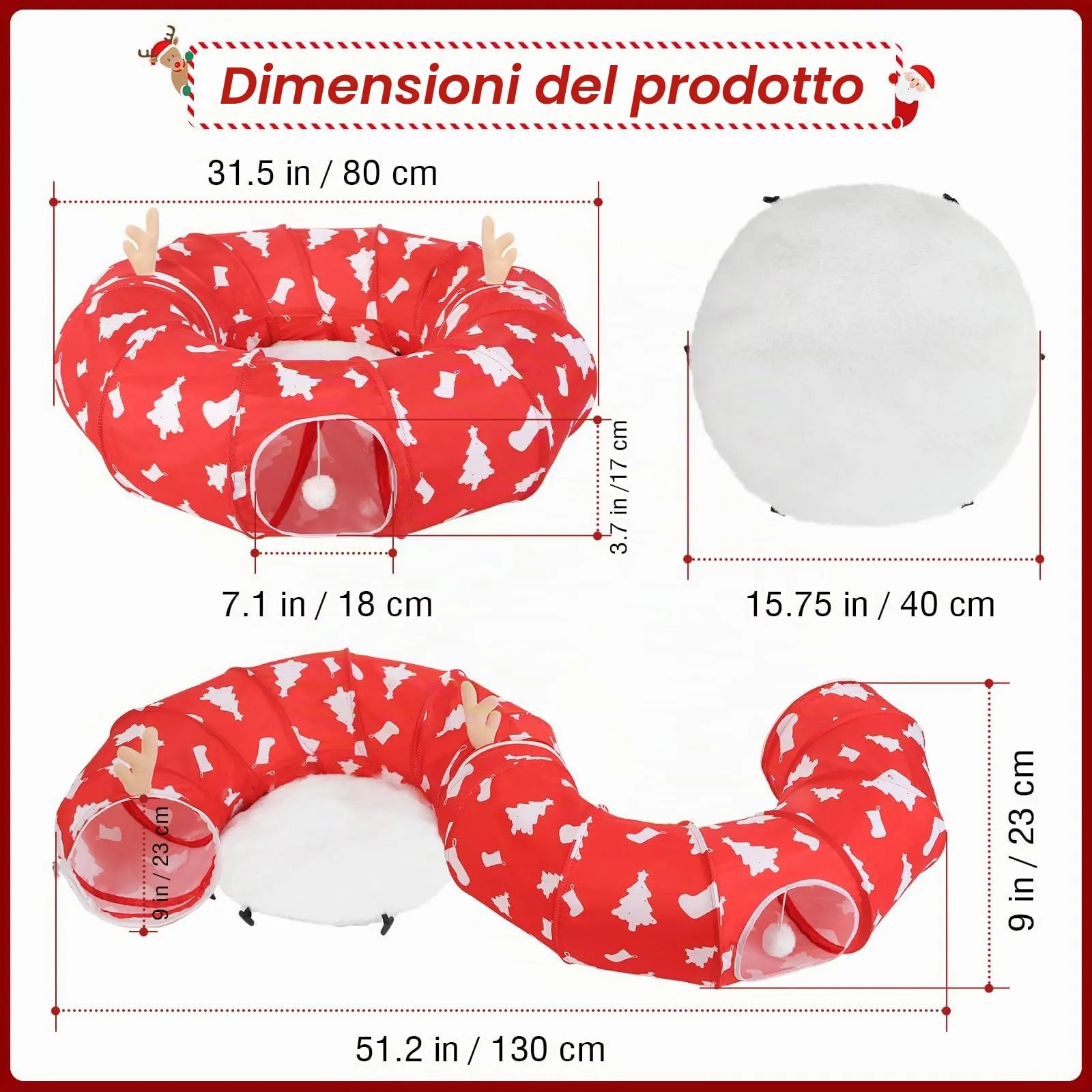 Tivray 90 cm Letto Tunnel per Gatti ad Albero di Natale con Cuscino Morbido - immagine 7