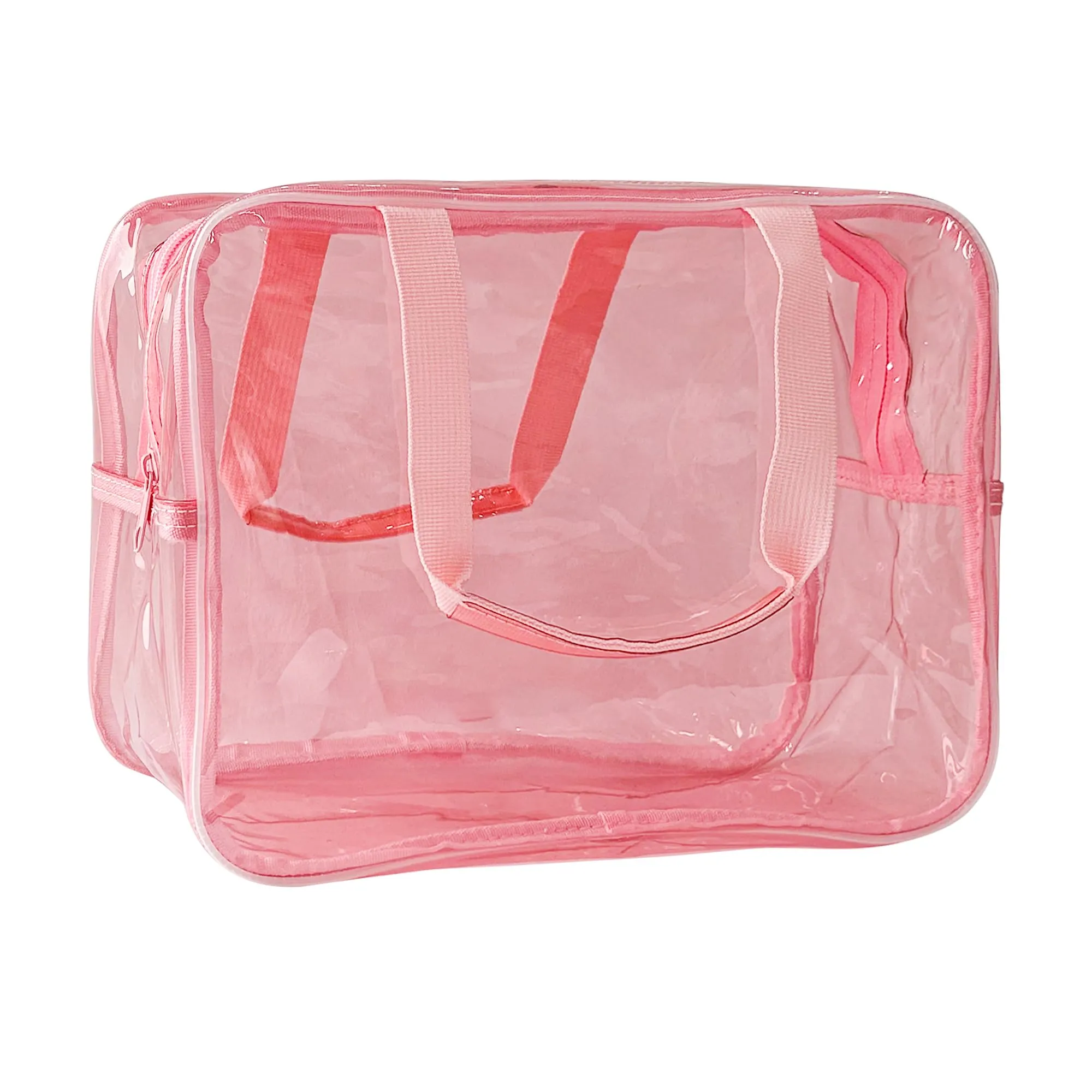 TotePrint Borsa a mano in vinile trasparente impermeabile Make-up Impermeabile a spalla Tote Bag 30 cm × 13 cm × 21 cm, Rosa Chiaro, Moderna - immagine 1