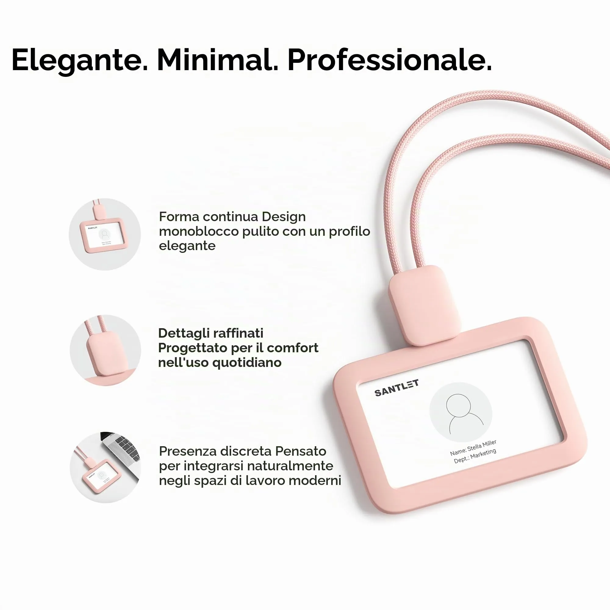 SANTLET Cordino per Portabadge, Silicone Morbido, Cavo Retrattile - immagine 2