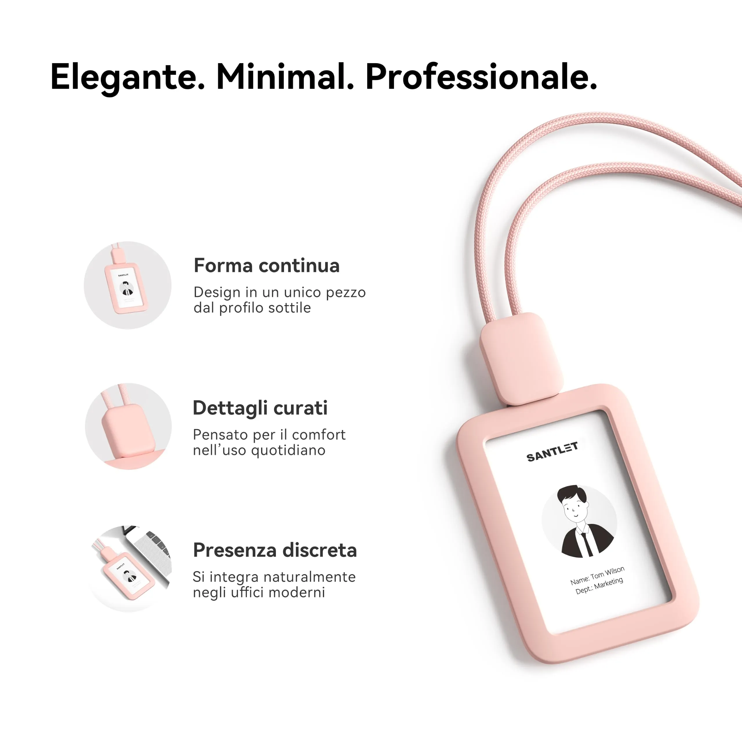 SANTLET Cordino per Portabadge, Silicone Morbido, Cavo Retrattile - immagine 2
