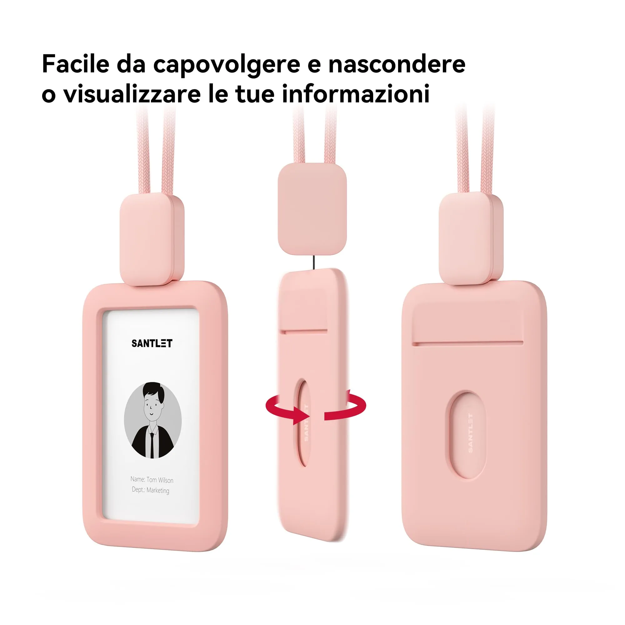 SANTLET Cordino per Portabadge, Silicone Morbido, Cavo Retrattile - immagine 6