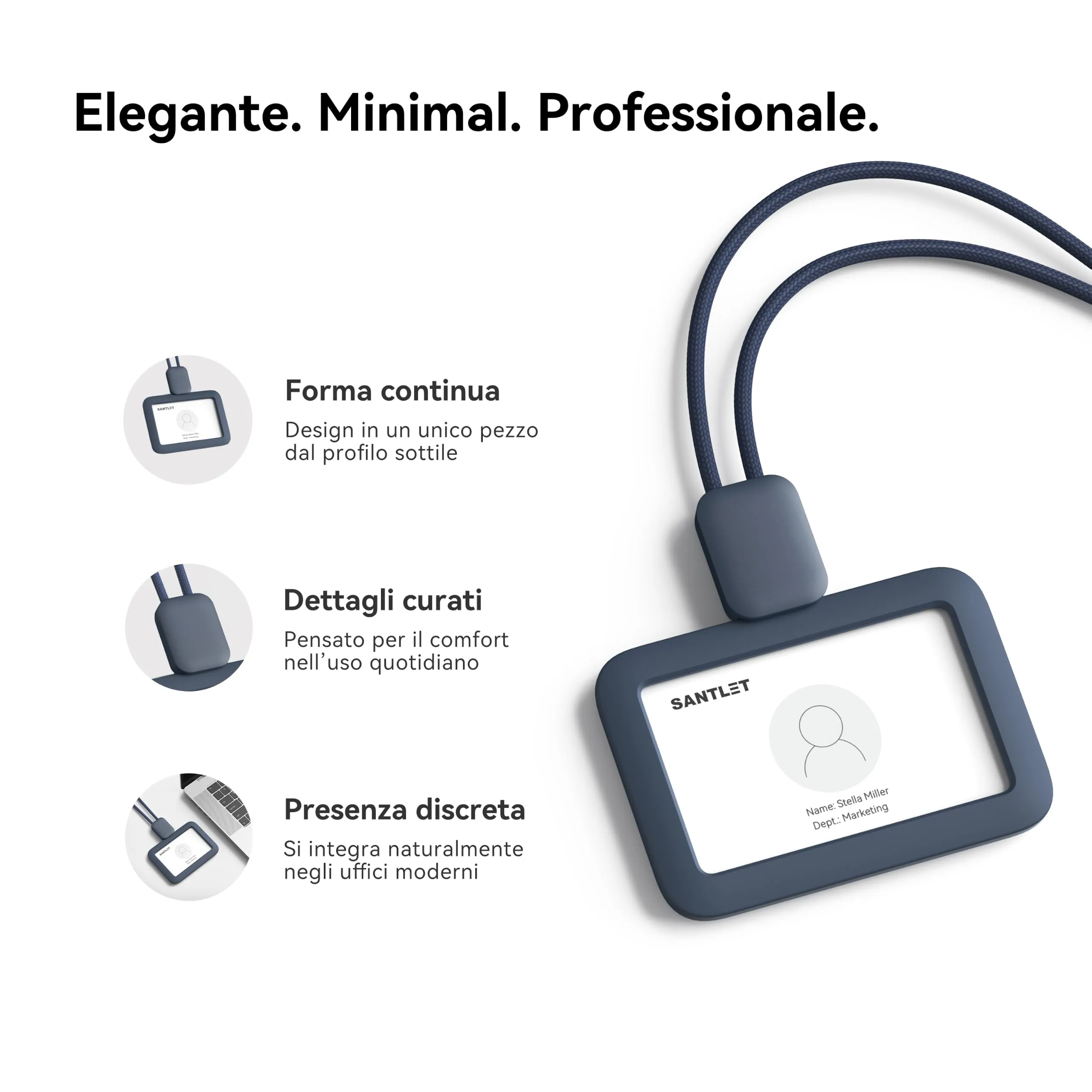 SANTLET Cordino per Portabadge, Silicone Morbido, Cavo Retrattile - immagine 3