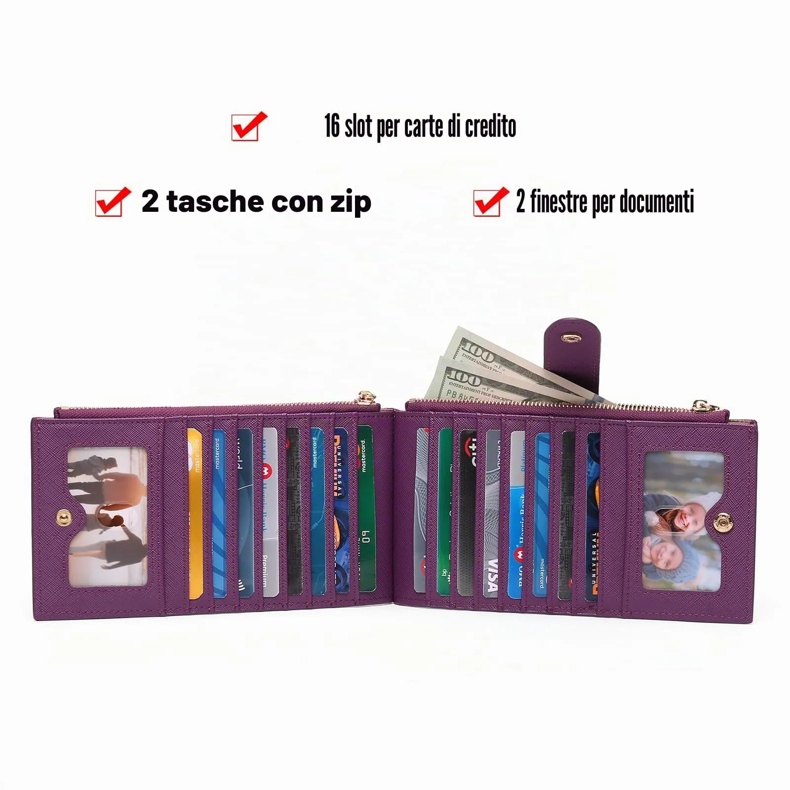 GOIACII Portafogli da donna con blocco RFID, grande, da viaggio, con porta carte di credito, A02 Viola - immagine 2