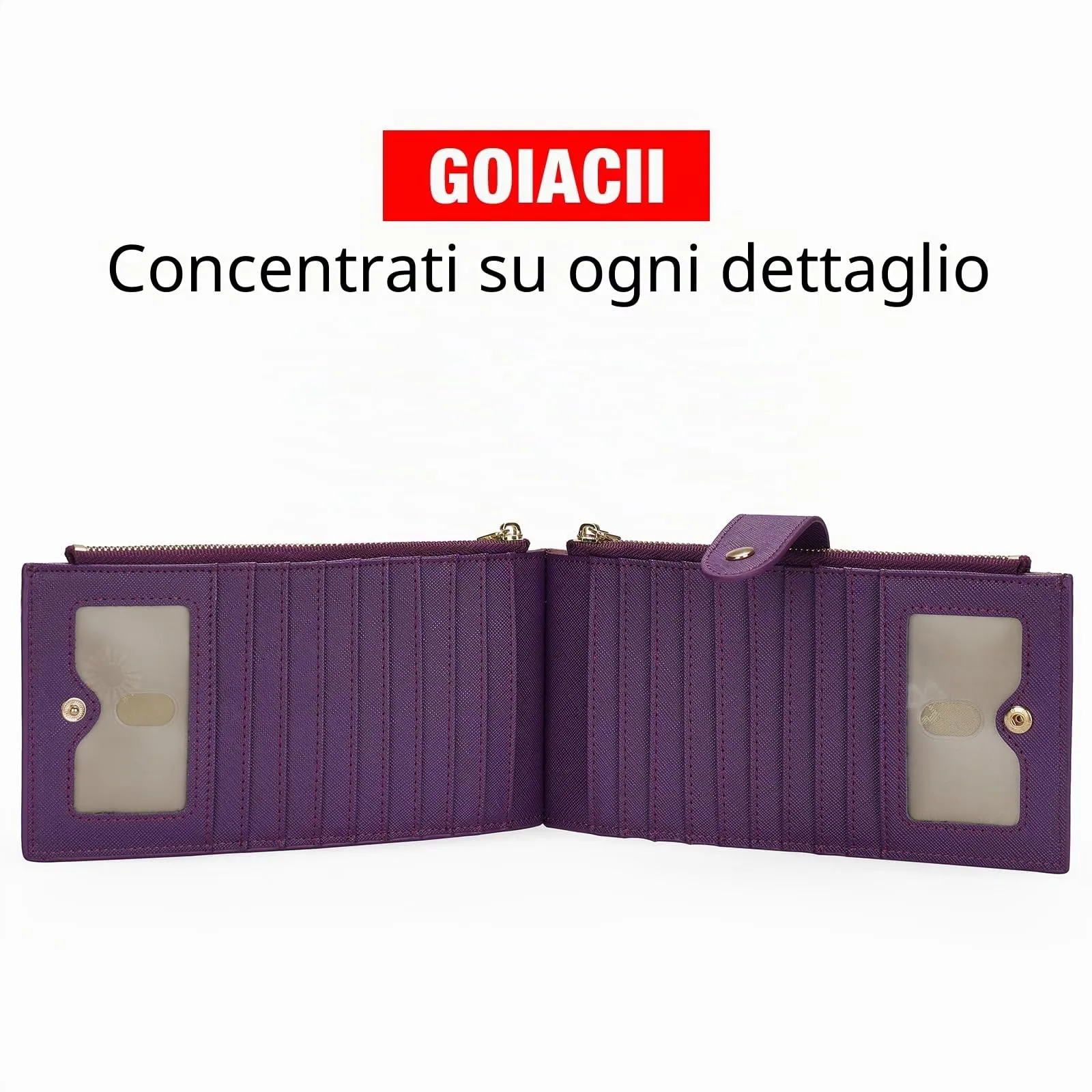 GOIACII Portafogli da donna con blocco RFID, grande, da viaggio, con porta carte di credito, A02 Viola - immagine 6