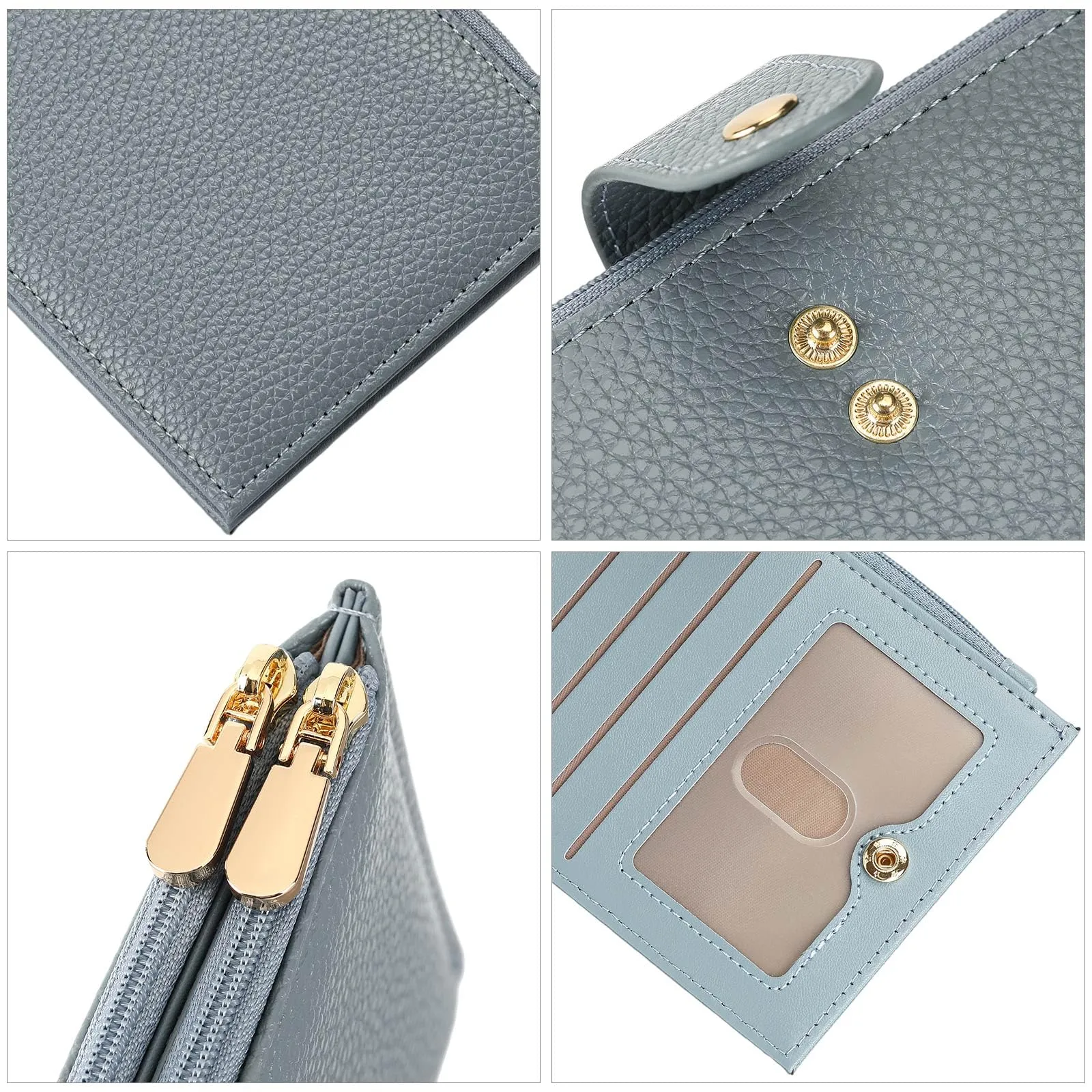 GOIACII Portafogli da donna con blocco RFID, grande, da viaggio, con porta carte di credito, B05 Blu - immagine 5