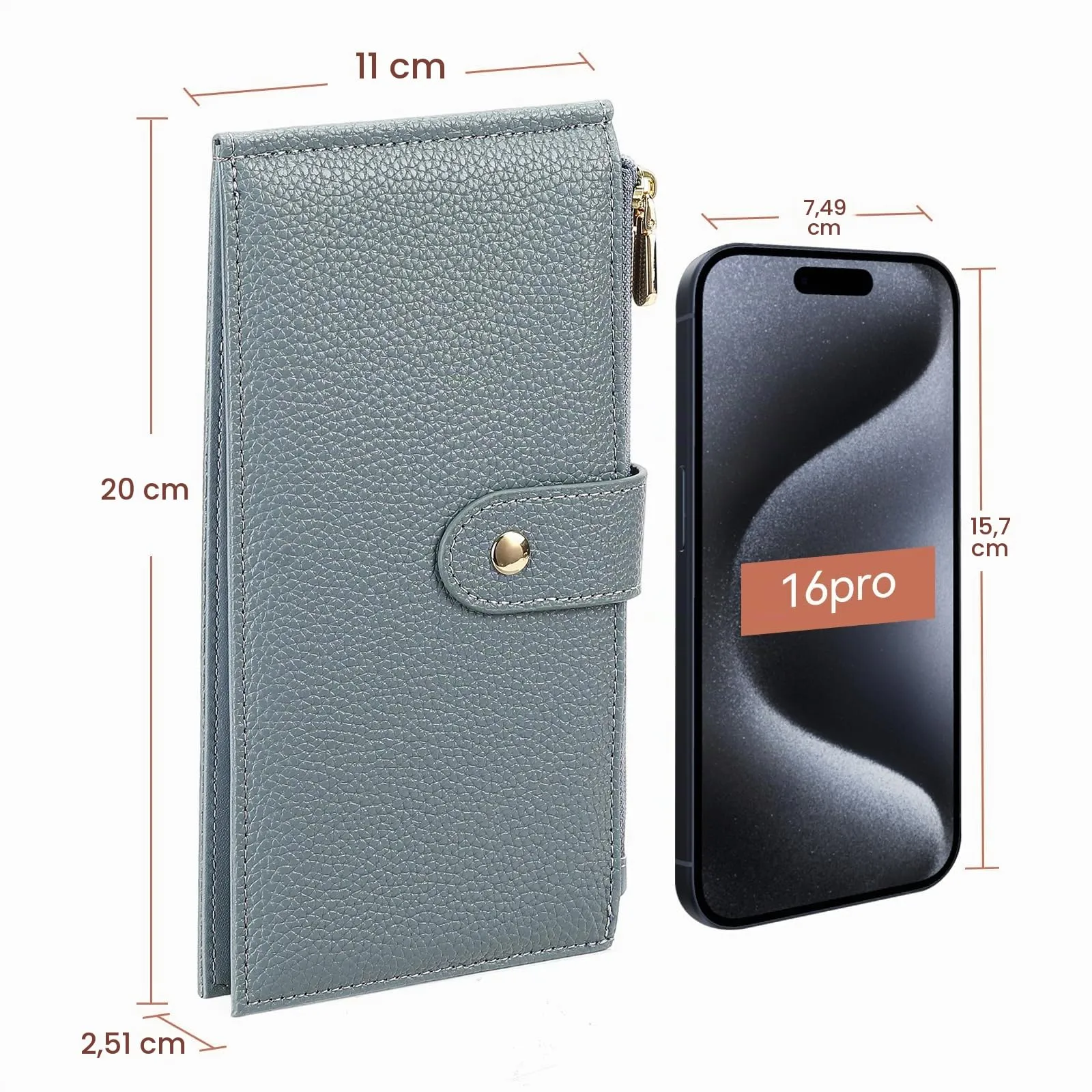 GOIACII Portafogli da donna con blocco RFID, grande, da viaggio, con porta carte di credito, B05 Blu - immagine 6