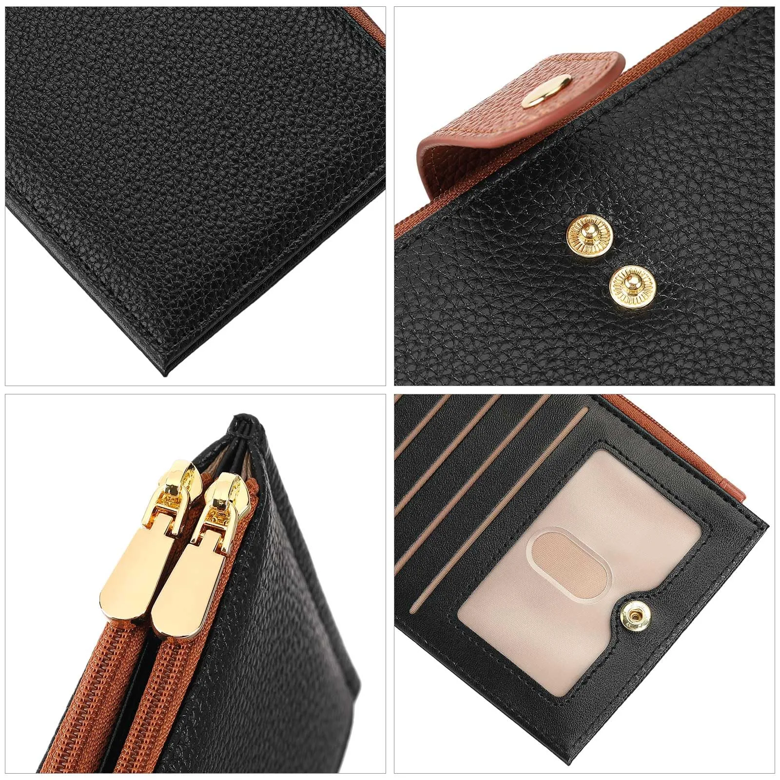 GOIACII Portafogli da donna con blocco RFID, grande, da viaggio, con porta carte di credito, B04 Nero Marrone - immagine 5