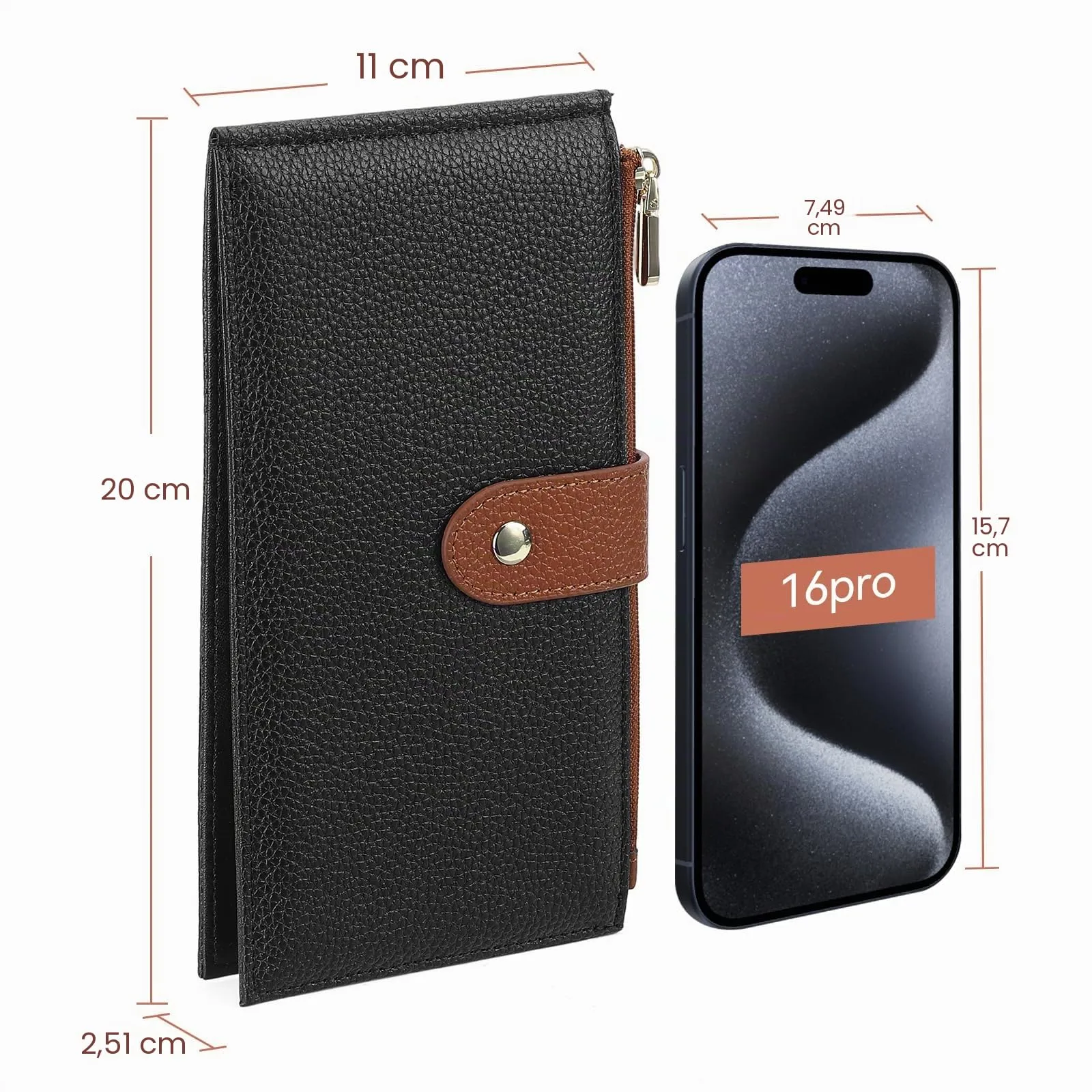 GOIACII Portafogli da donna con blocco RFID, grande, da viaggio, con porta carte di credito, B04 Nero Marrone - immagine 6