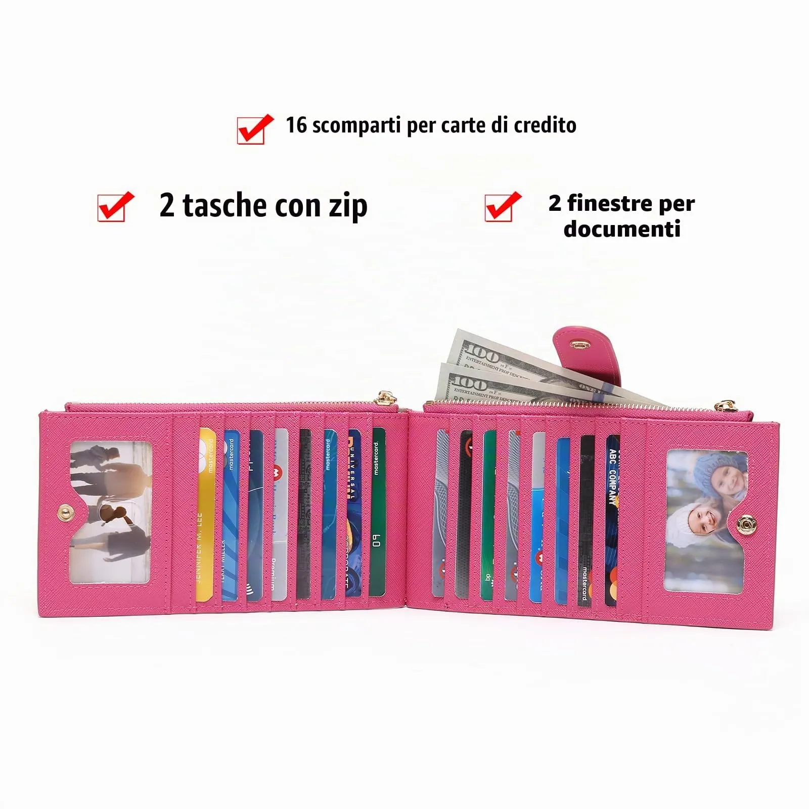 GOIACII Portafogli da donna con blocco RFID, grande, da viaggio, con porta carte di credito, A01 rosso - immagine 2