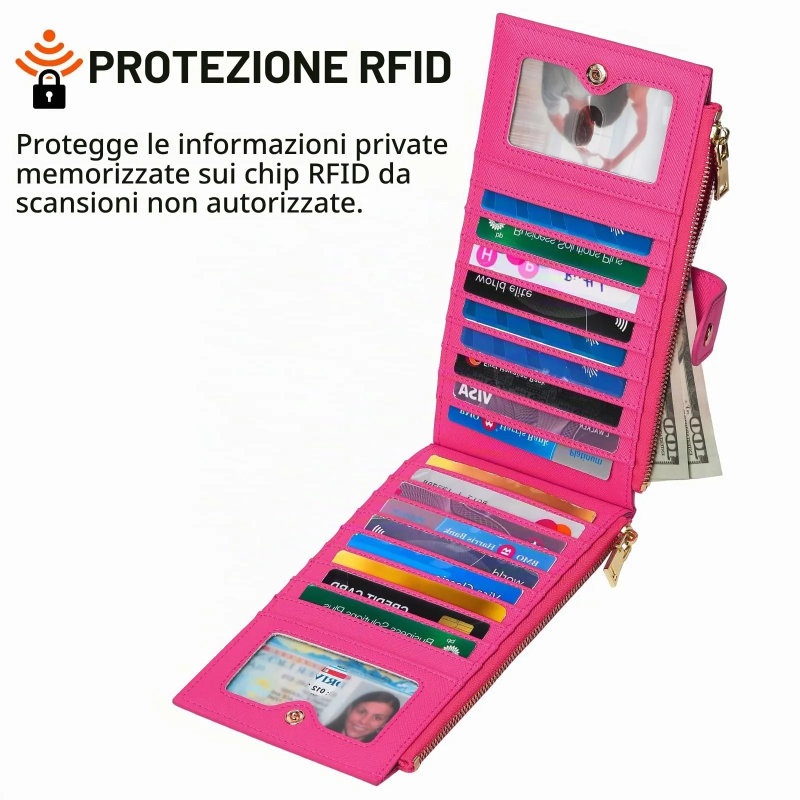 GOIACII Portafogli da donna con blocco RFID, grande, da viaggio, con porta carte di credito, A01 rosso - immagine 3