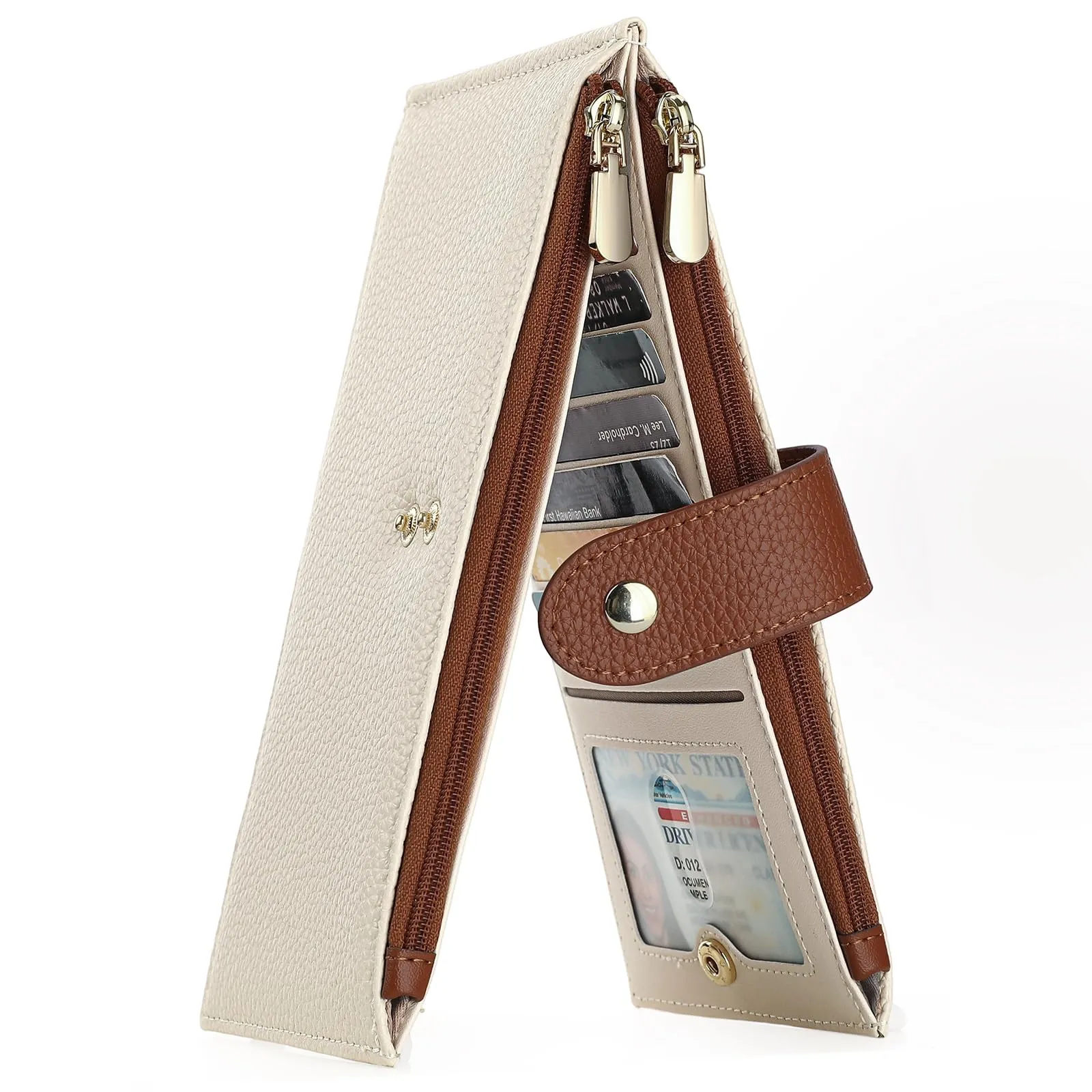 GOIACII Portafogli da donna con blocco RFID, grande, da viaggio, con porta carte di credito, B01 Beige - immagine 1
