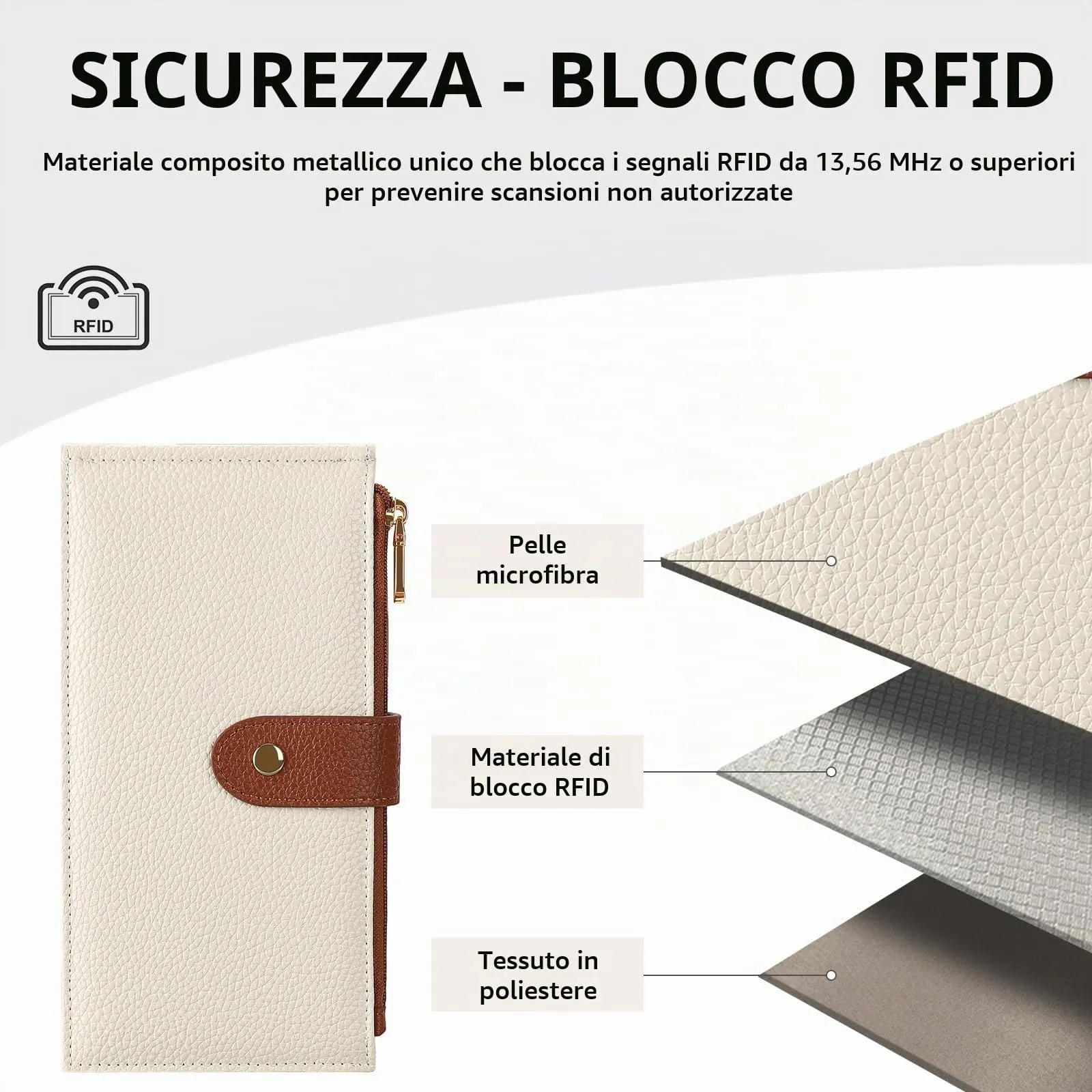 GOIACII Portafogli da donna con blocco RFID, grande, da viaggio, con porta carte di credito, B01 Beige - immagine 3