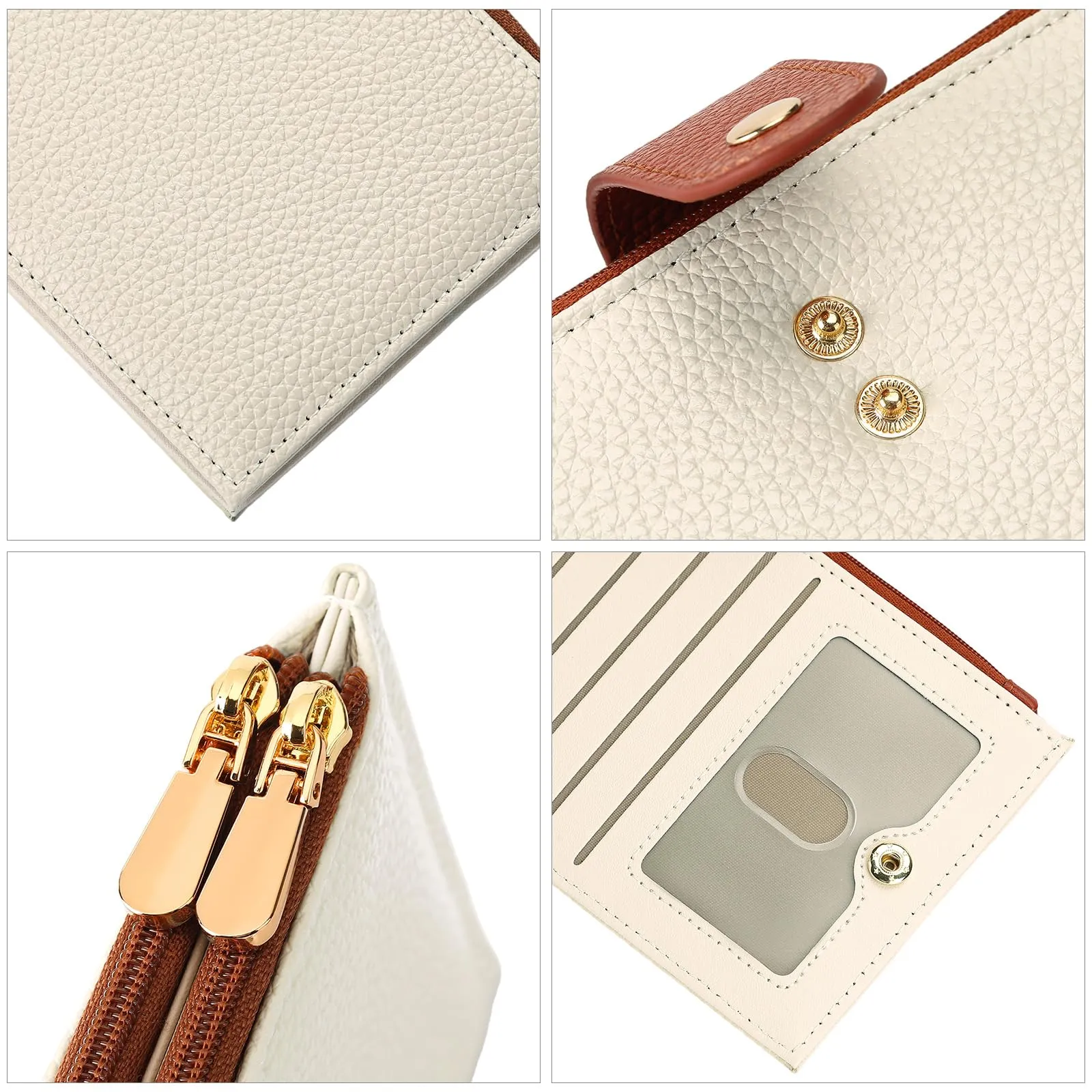 GOIACII Portafogli da donna con blocco RFID, grande, da viaggio, con porta carte di credito, B01 Beige - immagine 5