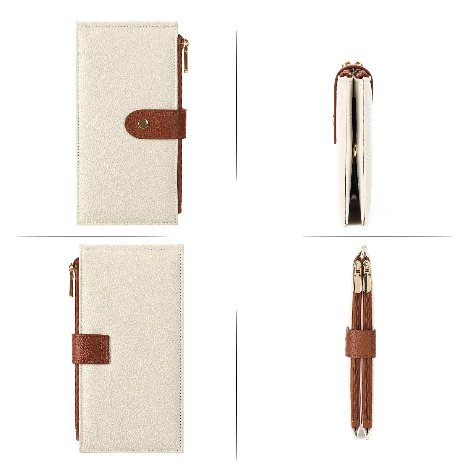 GOIACII Portafogli da donna con blocco RFID, grande, da viaggio, con porta carte di credito, B01 Beige - immagine 8