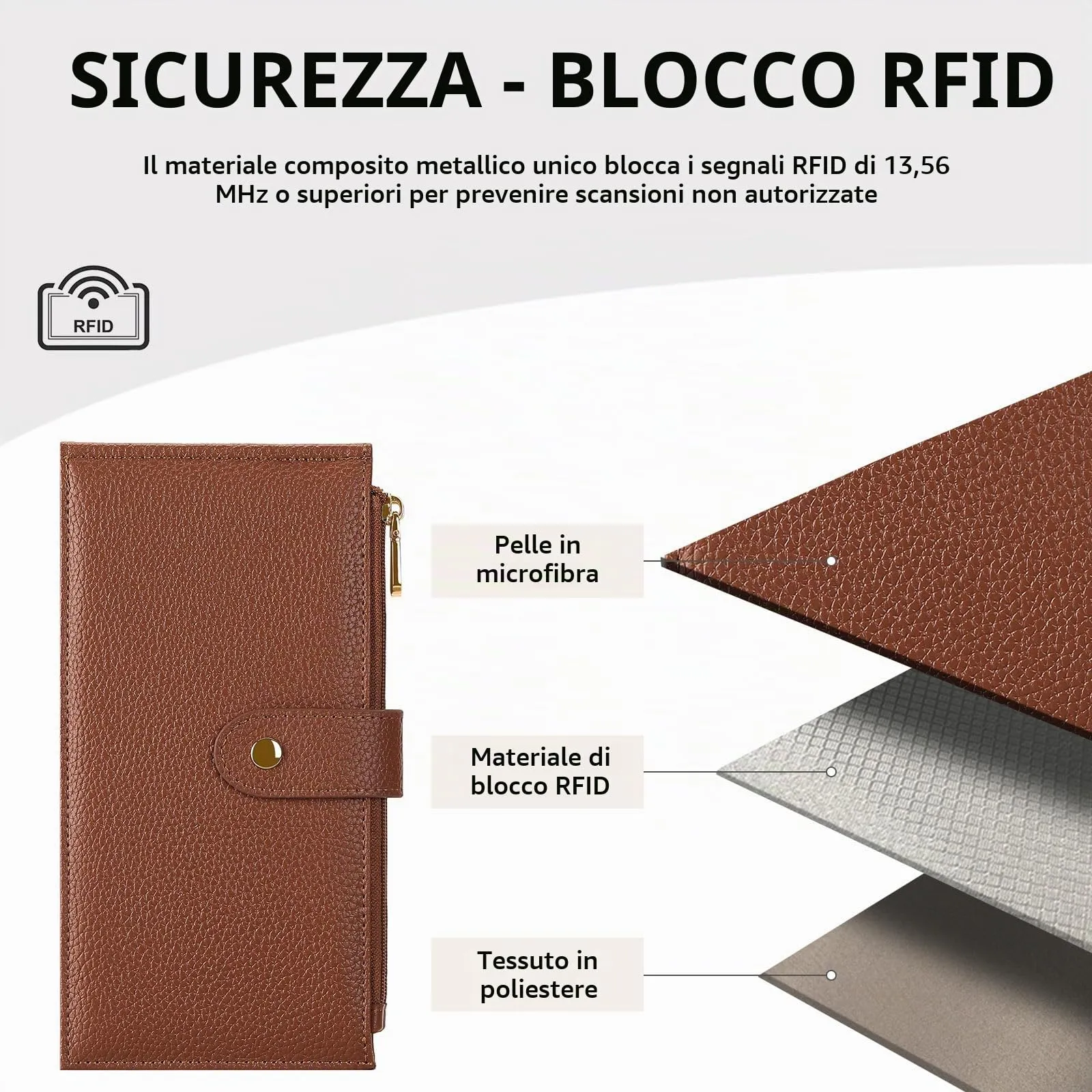 GOIACII Portafogli da donna con blocco RFID, grande, da viaggio, con porta carte di credito, B03 Marrone - immagine 3
