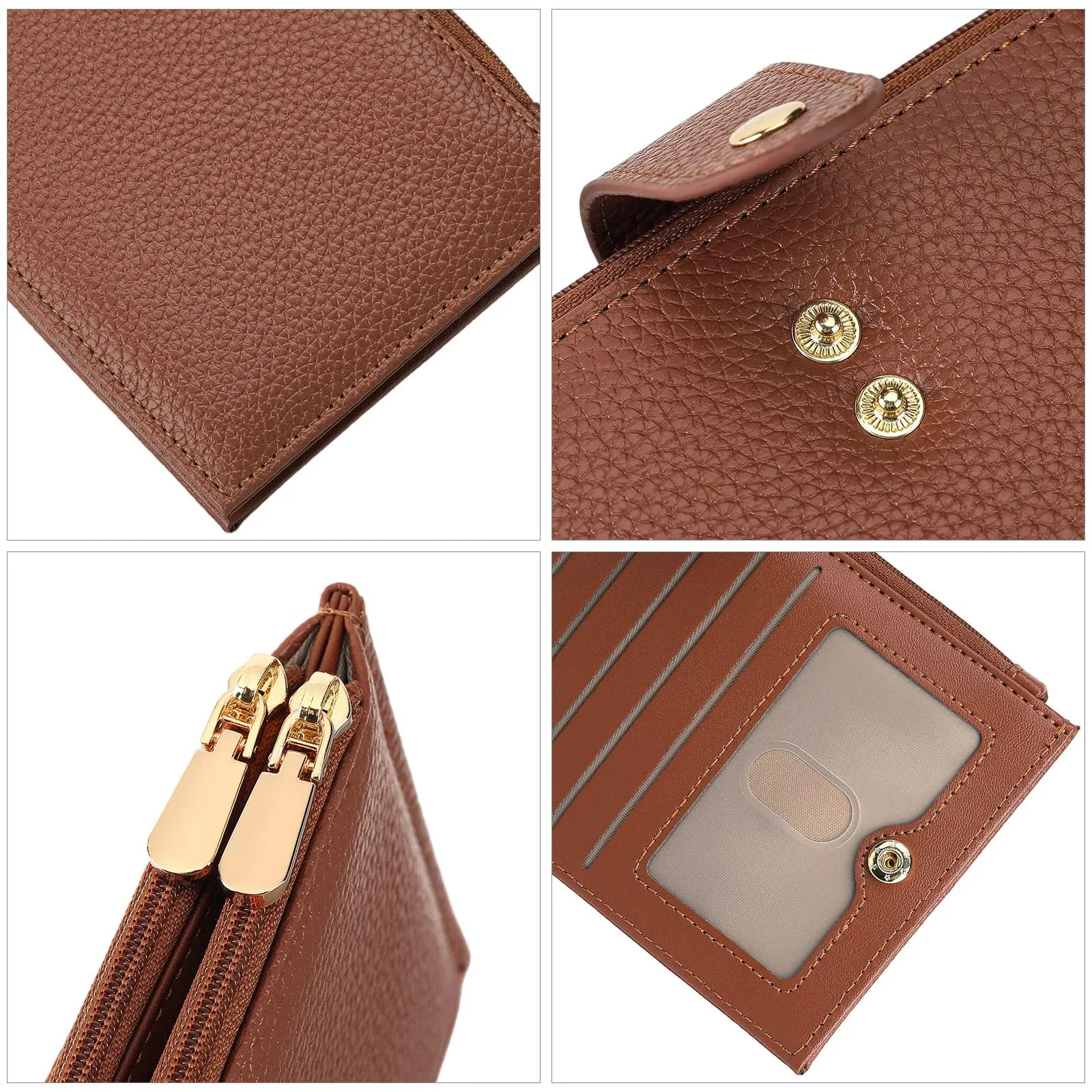 GOIACII Portafogli da donna con blocco RFID, grande, da viaggio, con porta carte di credito, B03 Marrone - immagine 5